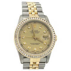Rolex Datejust 16233 Champagne Diamante e lunetta di diamanti Oro giallo 18 carati Steele
