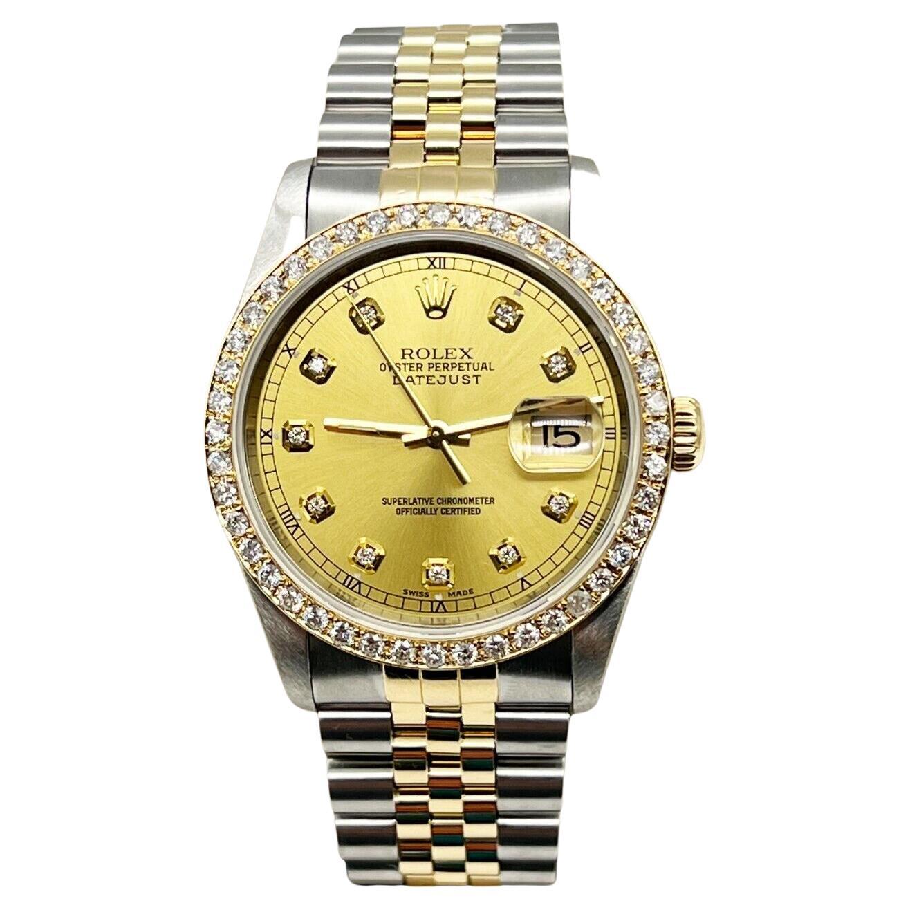 Rolex Datejust 16233 Champagne Diamond Dial 18K Yellow Gold Stainless