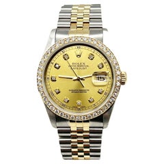 Vintage Rolex Datejust 16233 Champagne Diamond Dial 18K Yellow Gold Stainless