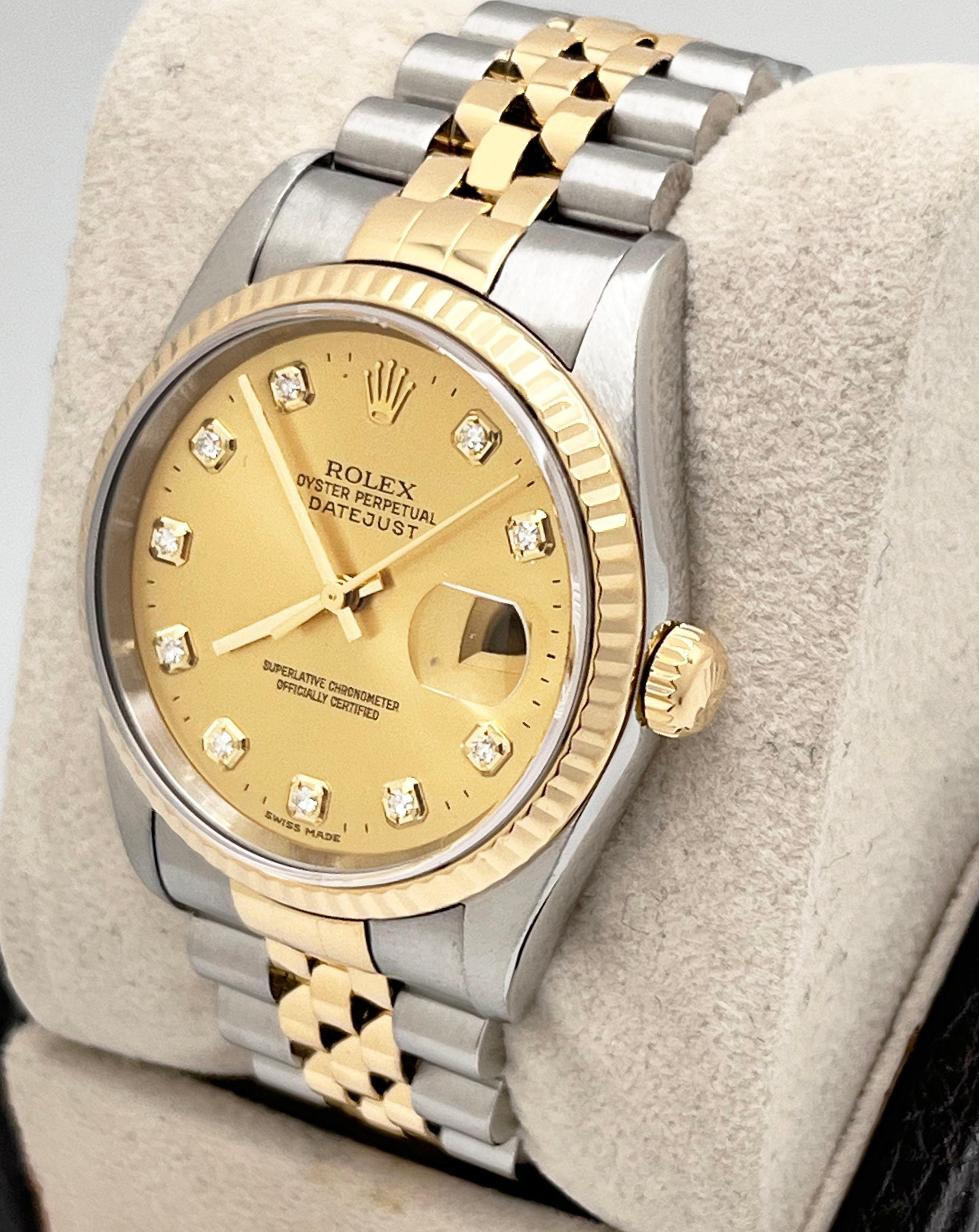 Rolex Datejust 16233 Champagner Fabrik Diamant-Zifferblatt 18K Gold & Stahl Box Papiere 1