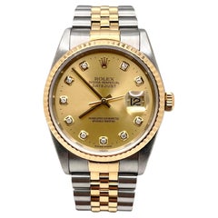 Rolex Datejust 16233 Champagner Fabrik Diamant-Zifferblatt 18K Gold & Stahl Box Papiere