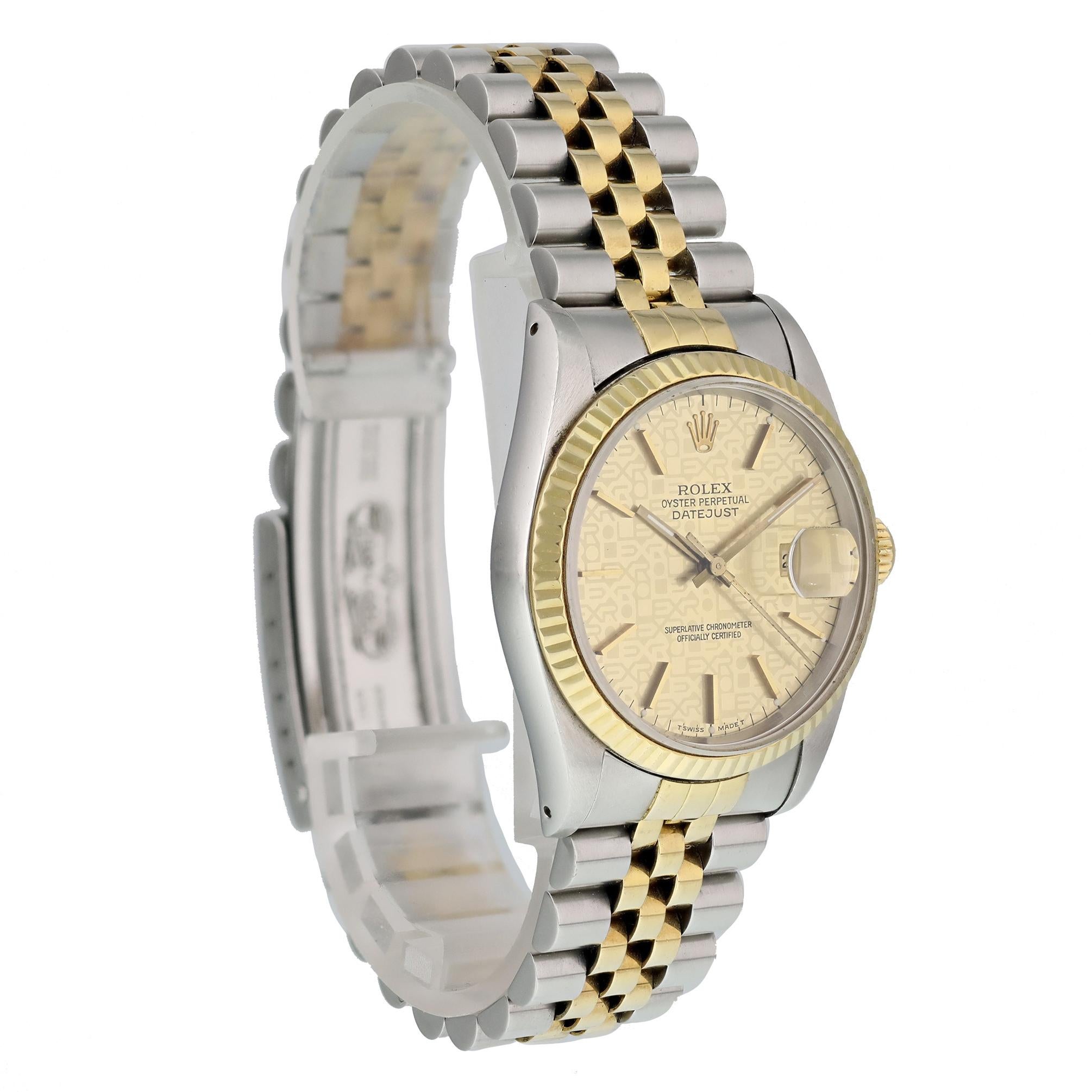 Rolex Datejust 16233 Champagne Jubilee Dial Men's Watch In Excellent Condition For Sale In New York, NY