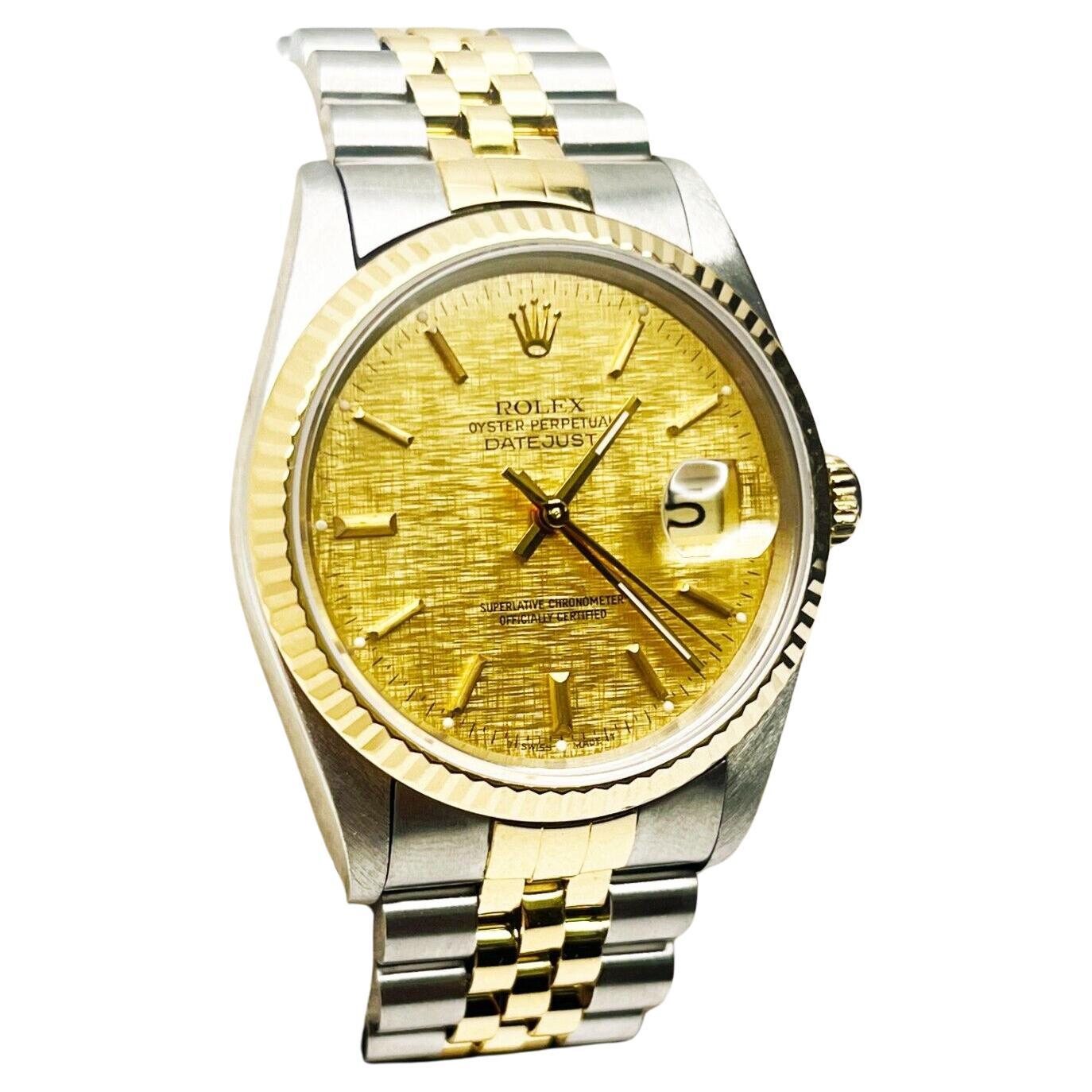 Rolex Datejust 16233 Champagne Linen Dial 18K Yellow Gold & Stainless Steel For Sale