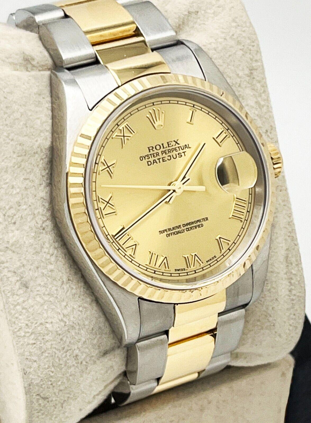Rolex Datejust 16233 Champagner Romanisches Zifferblatt 18K Gelbgold Edelstahl im Zustand „Hervorragend“ in San Diego, CA