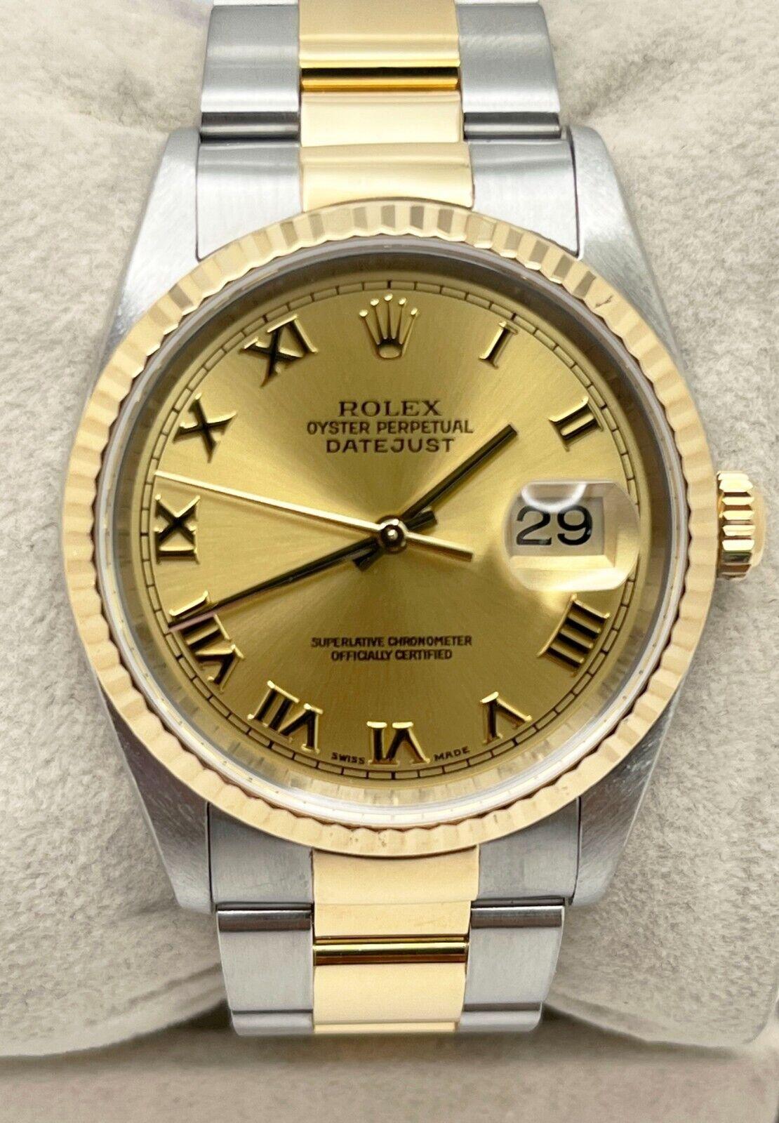 Rolex Datejust 16233 Champagner Romanisches Zifferblatt 18K Gelbgold Edelstahl 2