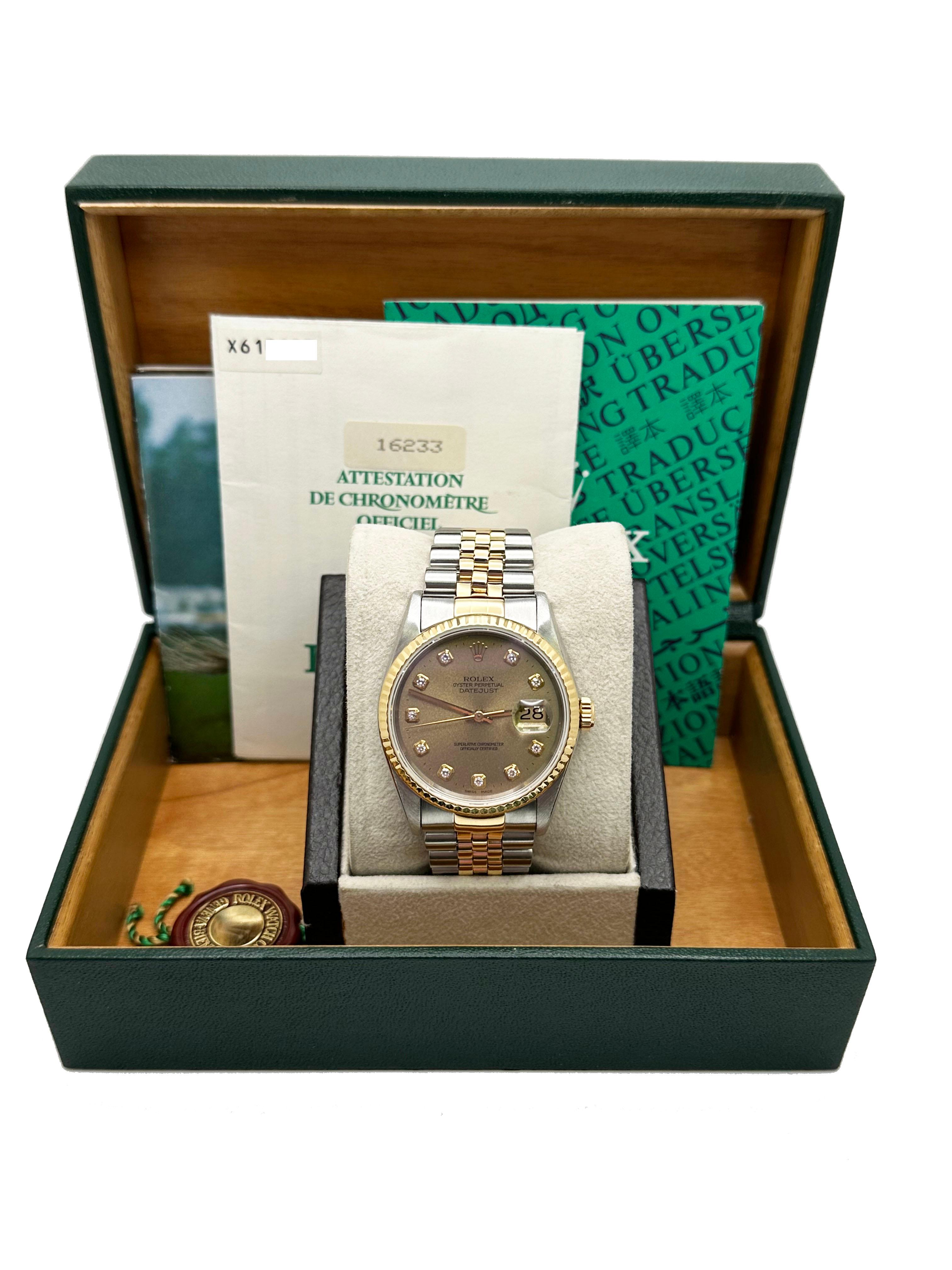 Rolex Datejust 16233 Champagne Tropical Diamond Dial 18K Gold and Steel ...