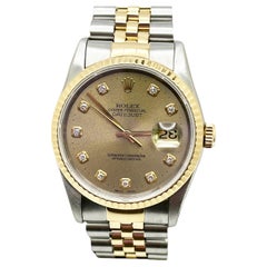 Rolex Datejust 16233 Champagne Tropical Diamond Dial 18K Gold & Steel Box Papers