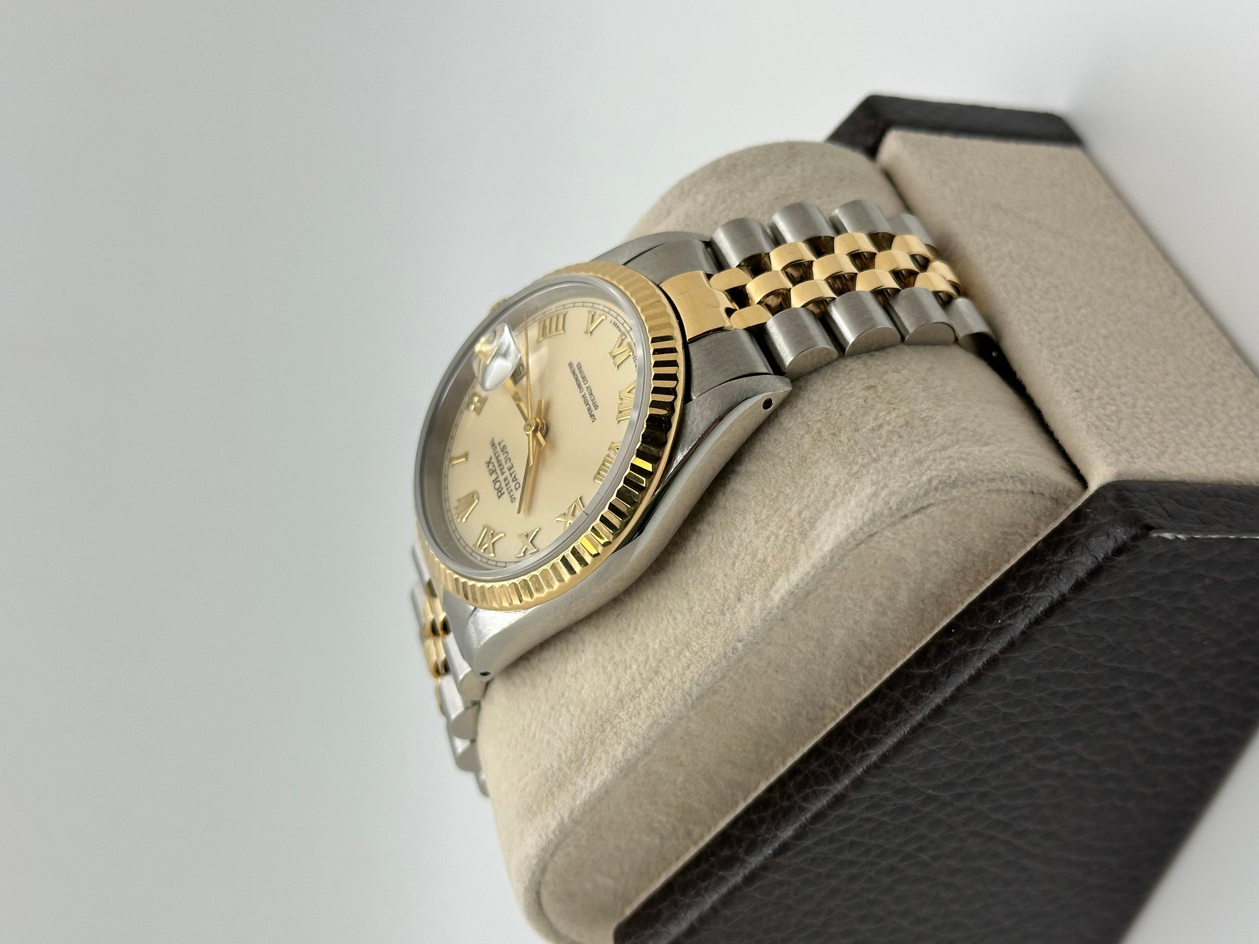 Rolex Datejust 16233, cadran romain crème en or jaune 18 carats et acier inoxydable 36 mm en vente 4