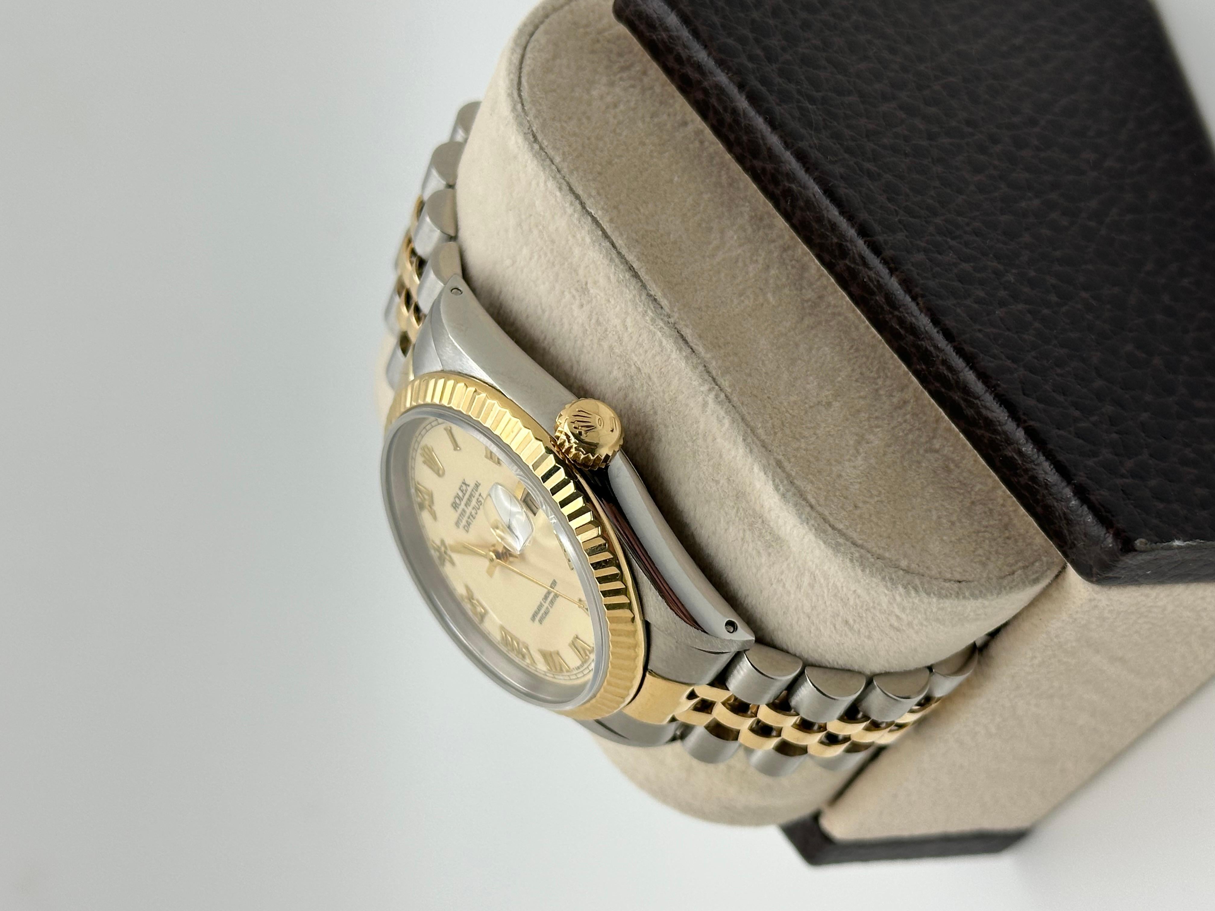 Rolex Datejust 16233, cadran romain crème en or jaune 18 carats et acier inoxydable 36 mm en vente 5