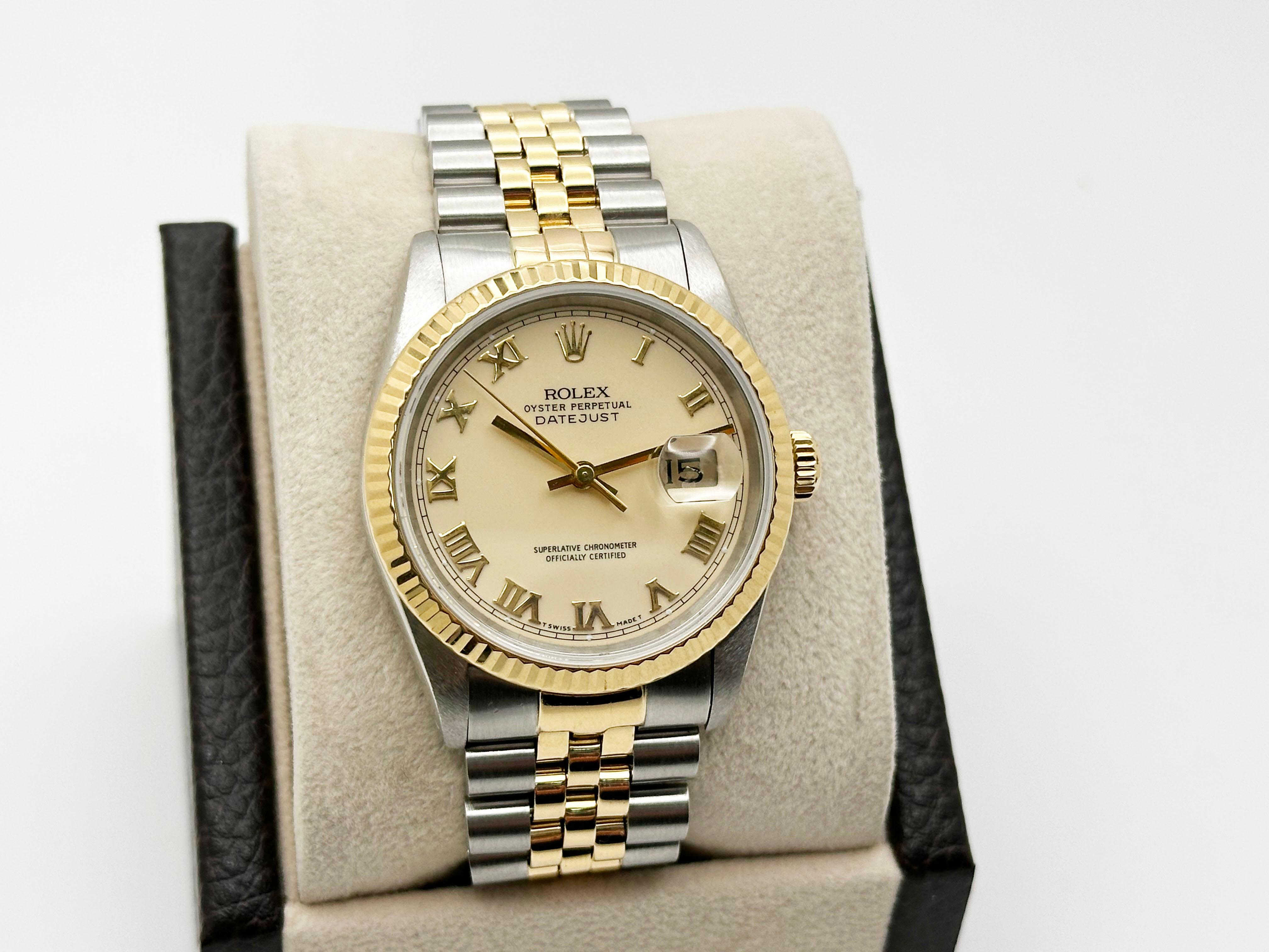 Rolex Datejust 16233 Cream Roman Dial 18K Yellow Gold Stainless Steel 36mm