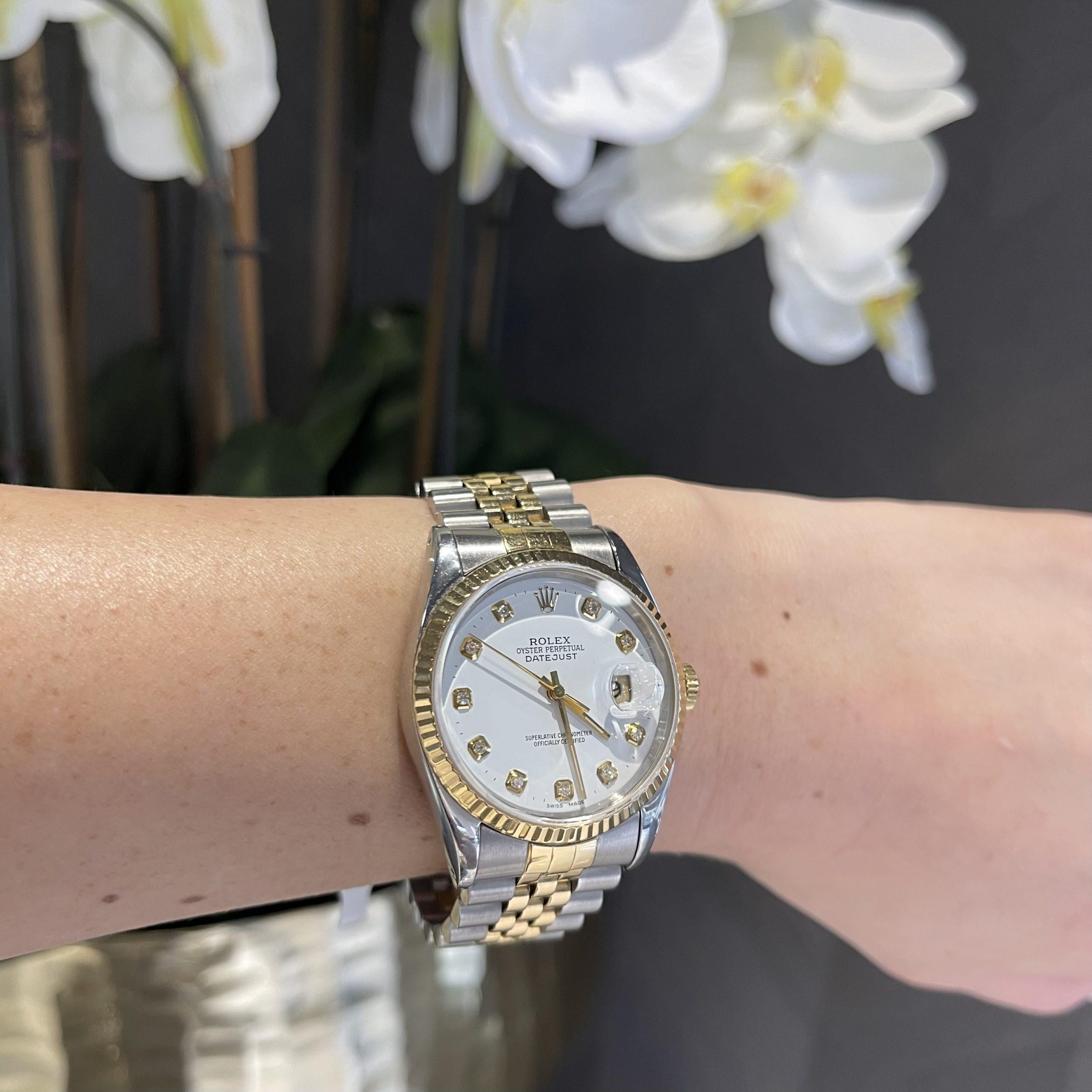 Rolex datejust 16233 Diamond 18k Yellow Gold And Steel Jubilee 36MM Watch In Good Condition In Miami, FL