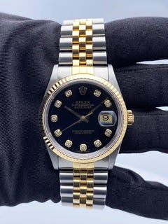Rolex Datejust 16233 Diamond Black Dial Mens Watch Box Papers