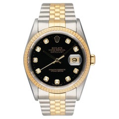 Rolex Datejust 16233 Diamond Black Dial Mens Watch Box Papers