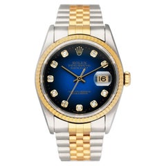 Vintage Rolex Datejust 16233 Diamond Blue Dial Mens Watch