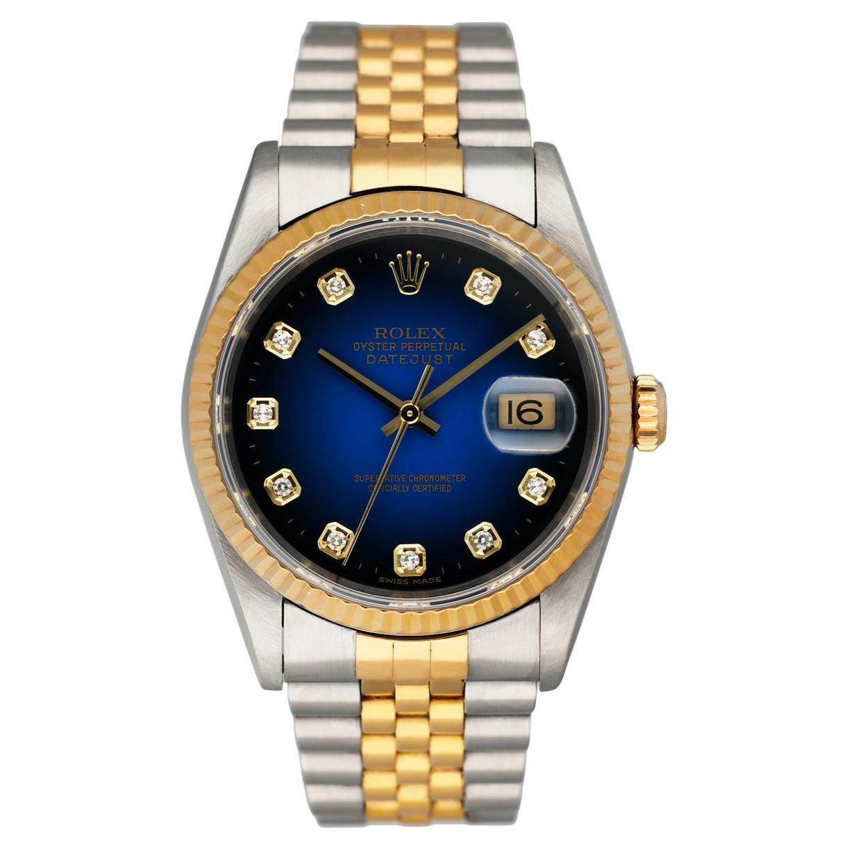 Rolex Datejust 16233 Diamond Blue Dial Mens Watch