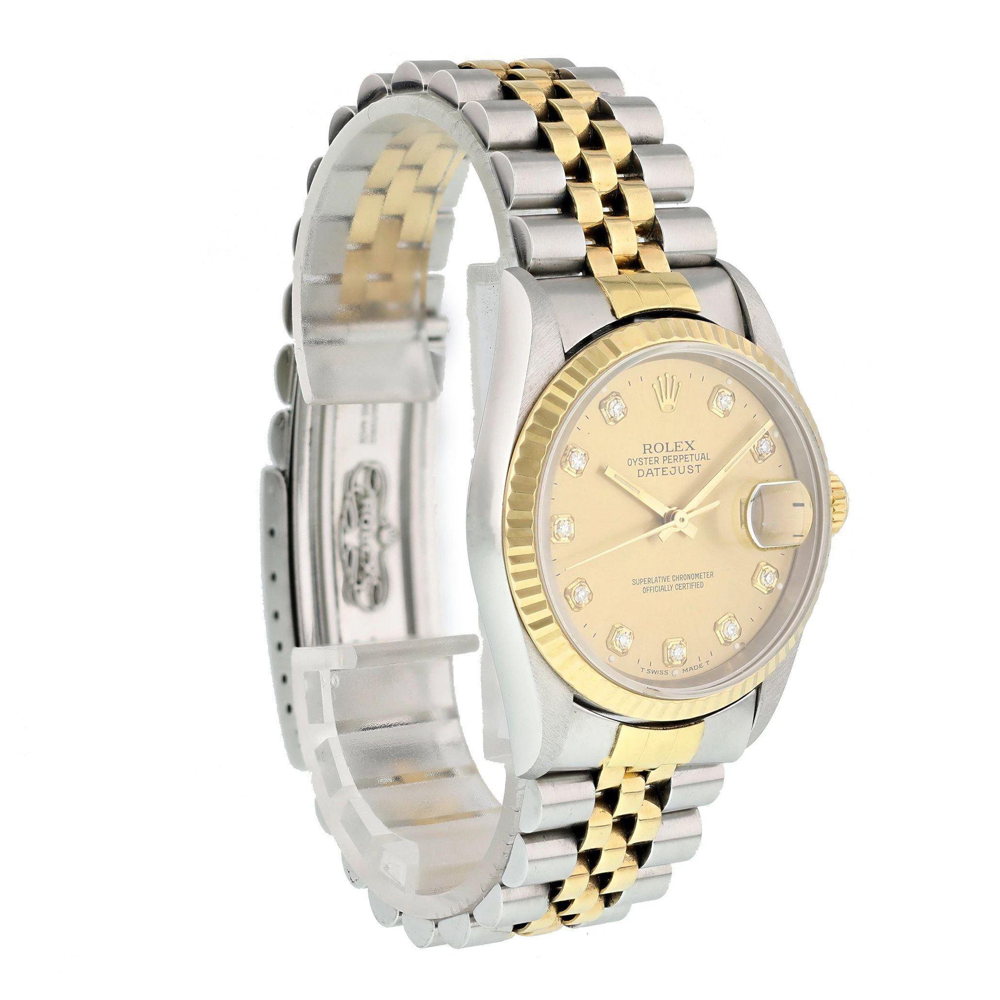 Rolex Datejust 16233 Diamond Dial Men's Watch Box & Papers In Excellent Condition For Sale In New York, NY