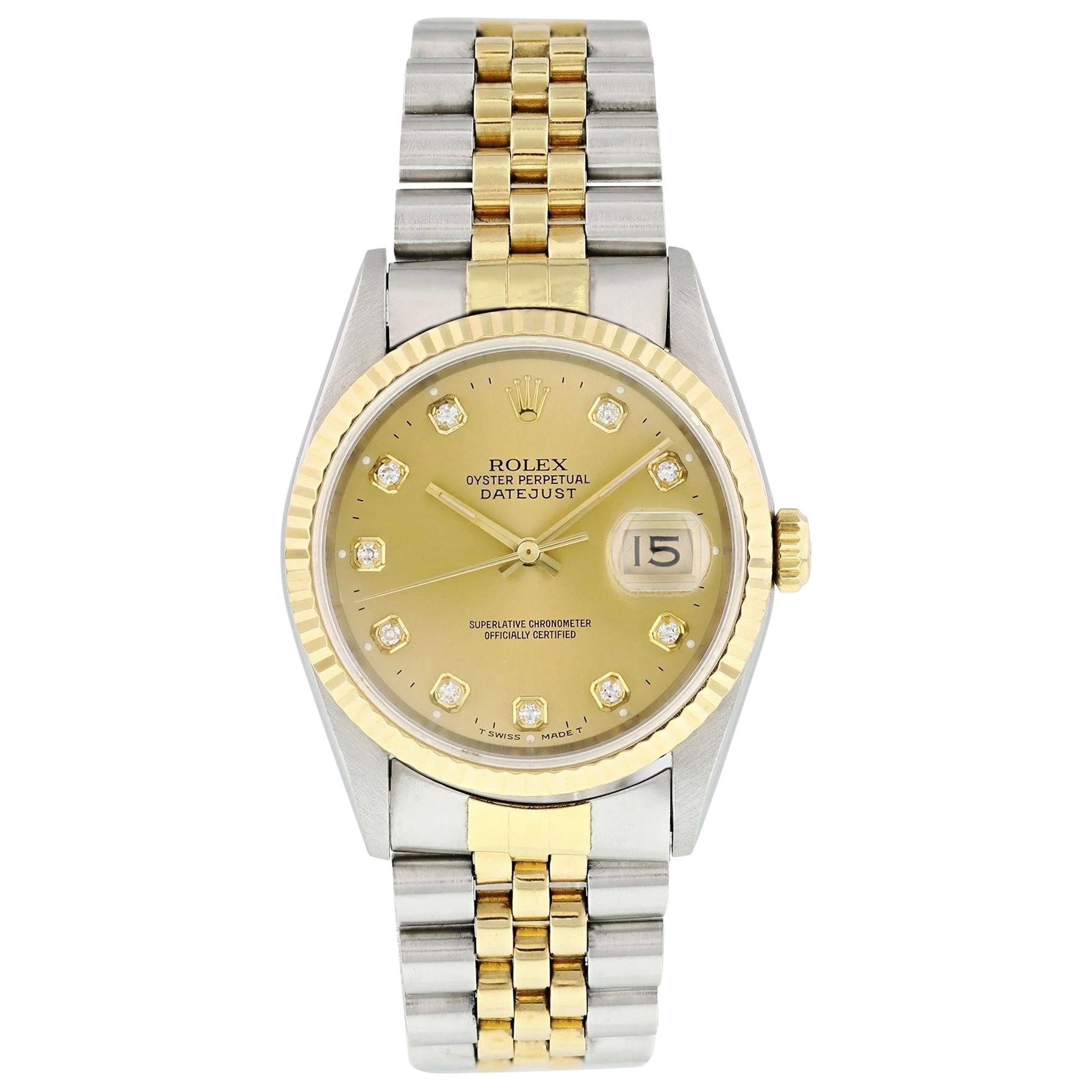 Rolex Datejust 16233 Diamond Dial Men's Watch Box & Papers For Sale