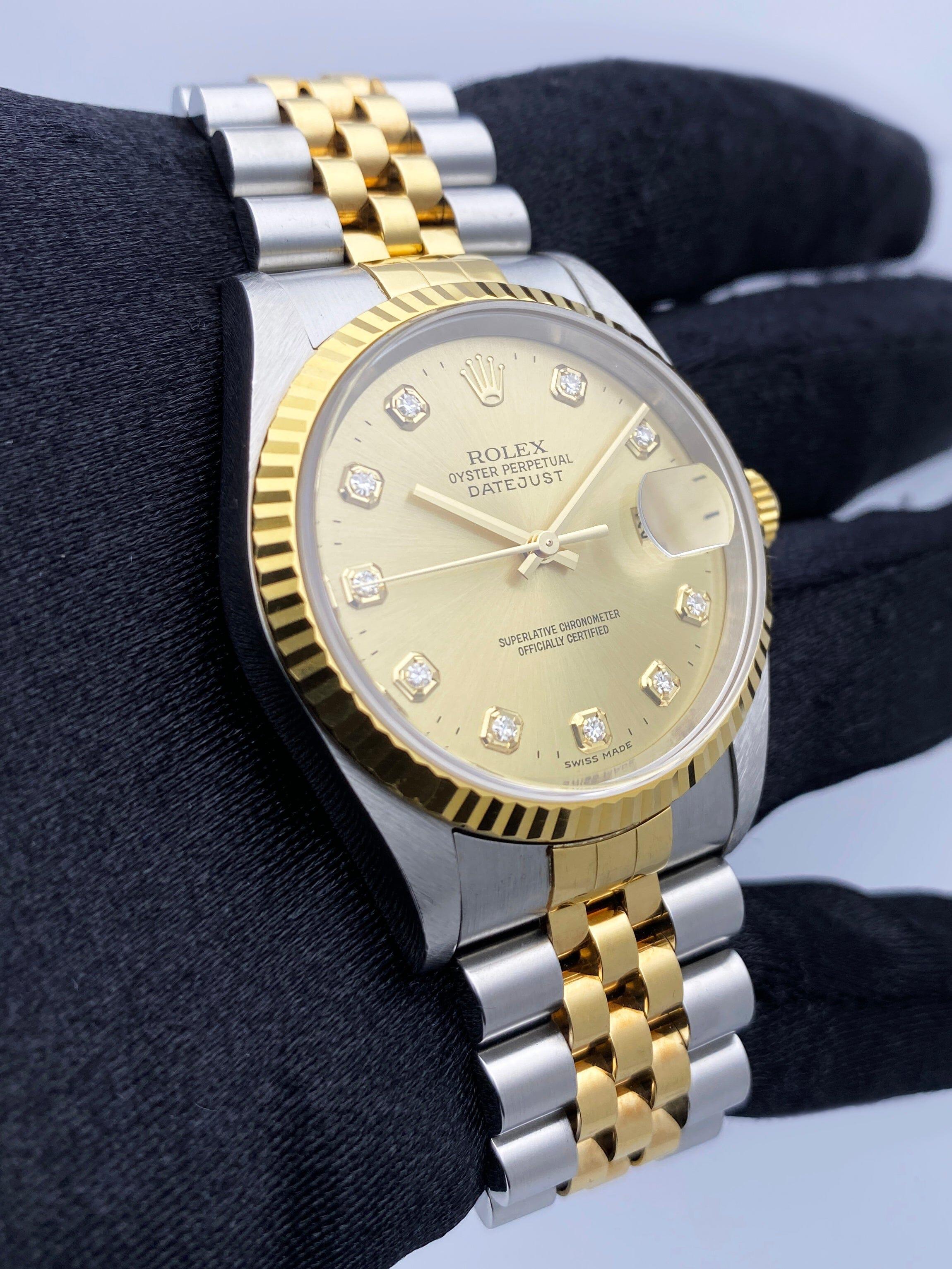 Reloj Rolex Datejust 16233 Diamond Dial para caballero en Excelente estado para la venta en Great Neck, NY