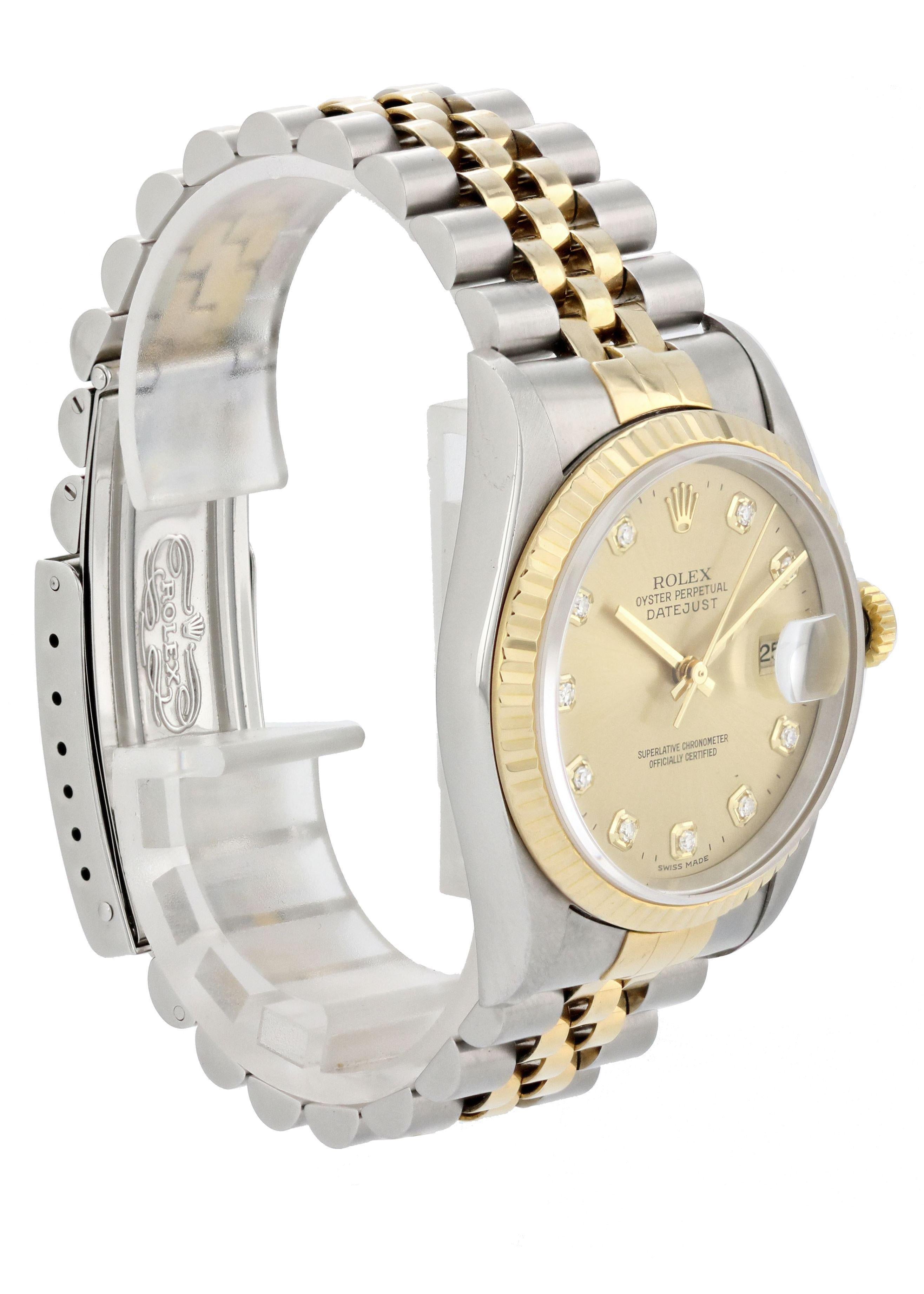 Rolex Datejust 16233 Diamond Dial Men's Watch In Excellent Condition For Sale In New York, NY