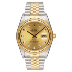 Vintage Rolex Datejust 16233 Diamond Dial Mens Watch