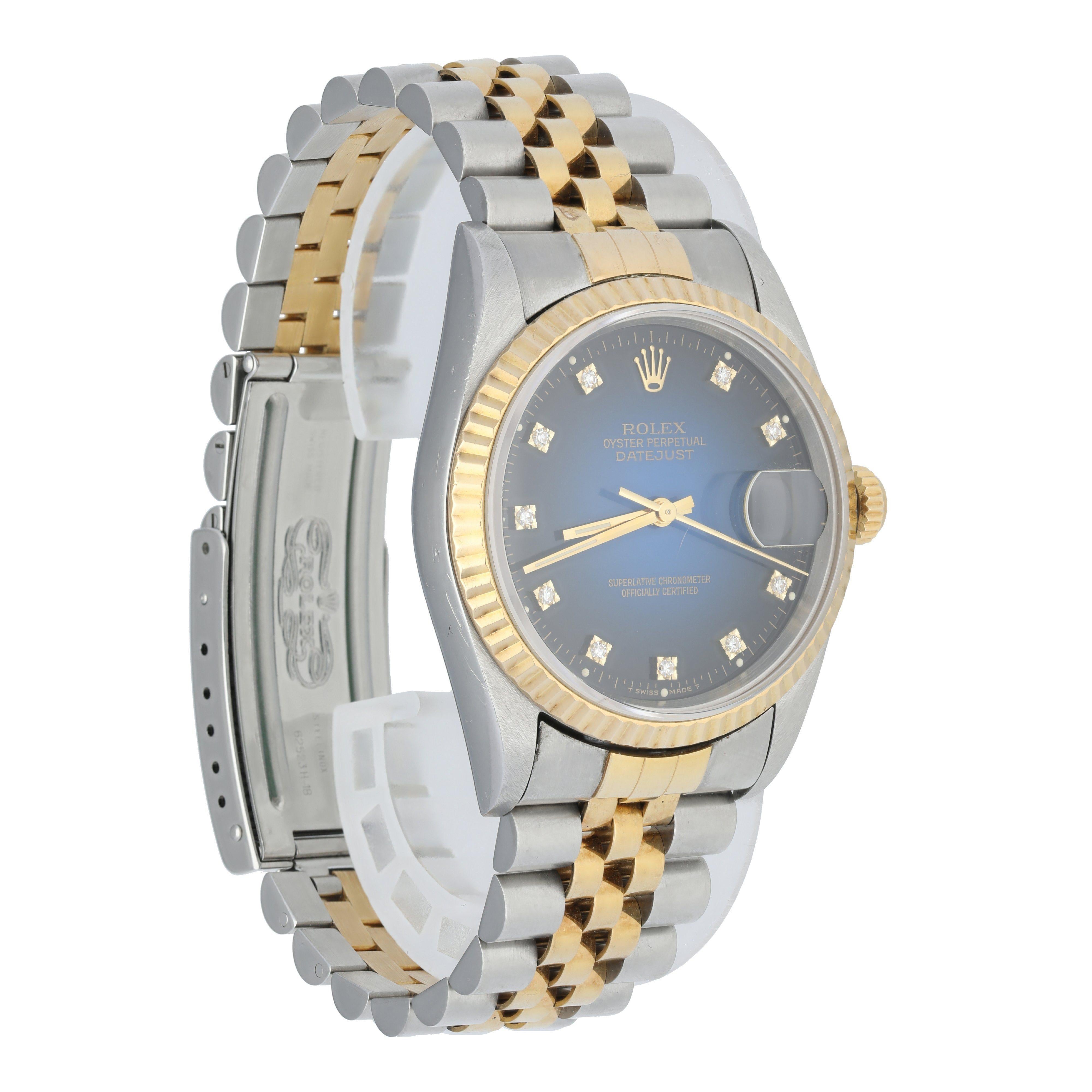 Rolex Datejust 16233 Diamond Vignette Dial Men's Watch In Excellent Condition For Sale In New York, NY