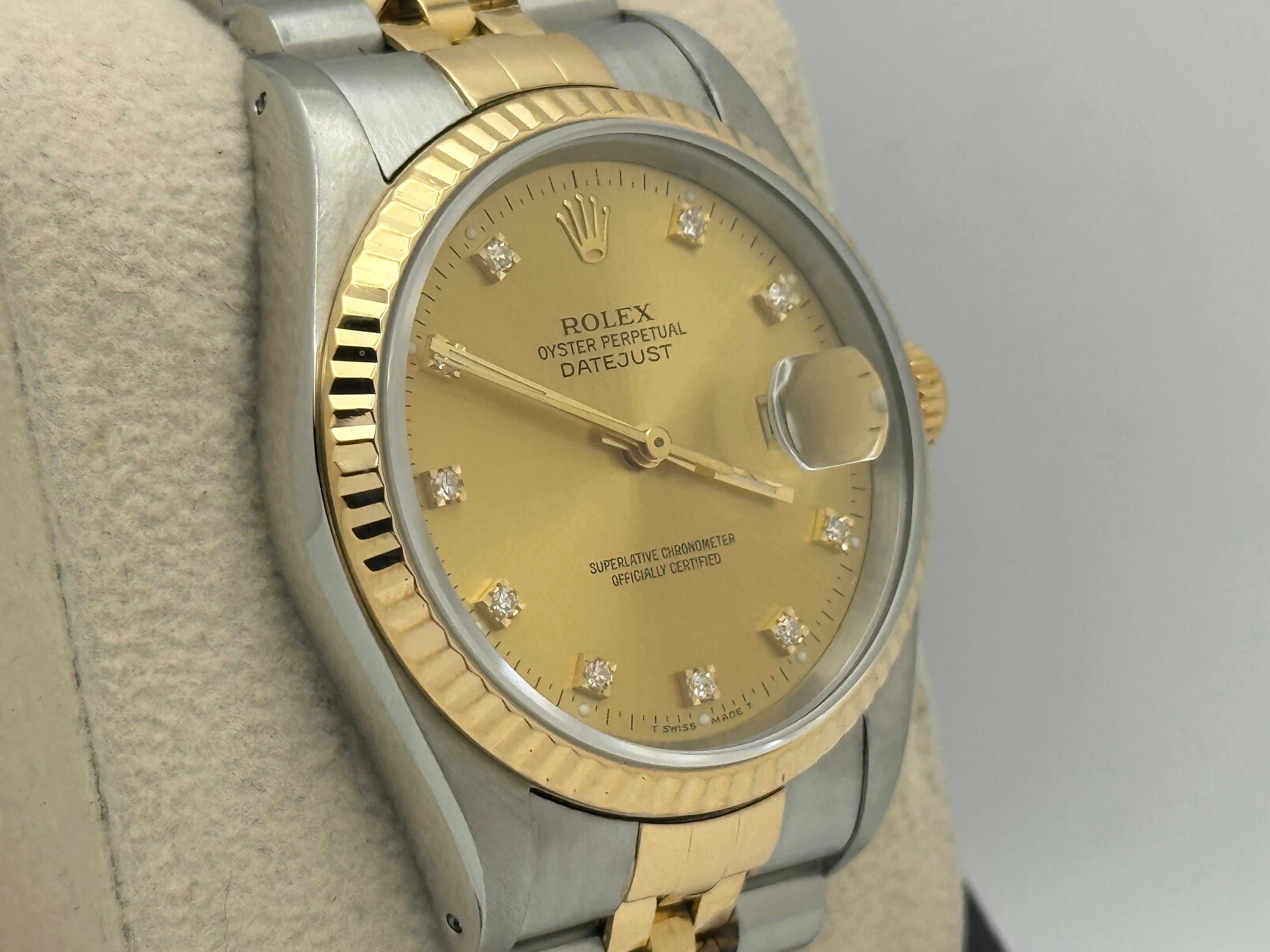 Rolex Datejust 16233 Factory Champagne Diamond Dial 18K Yellow gold Steel 36mm en vente 4