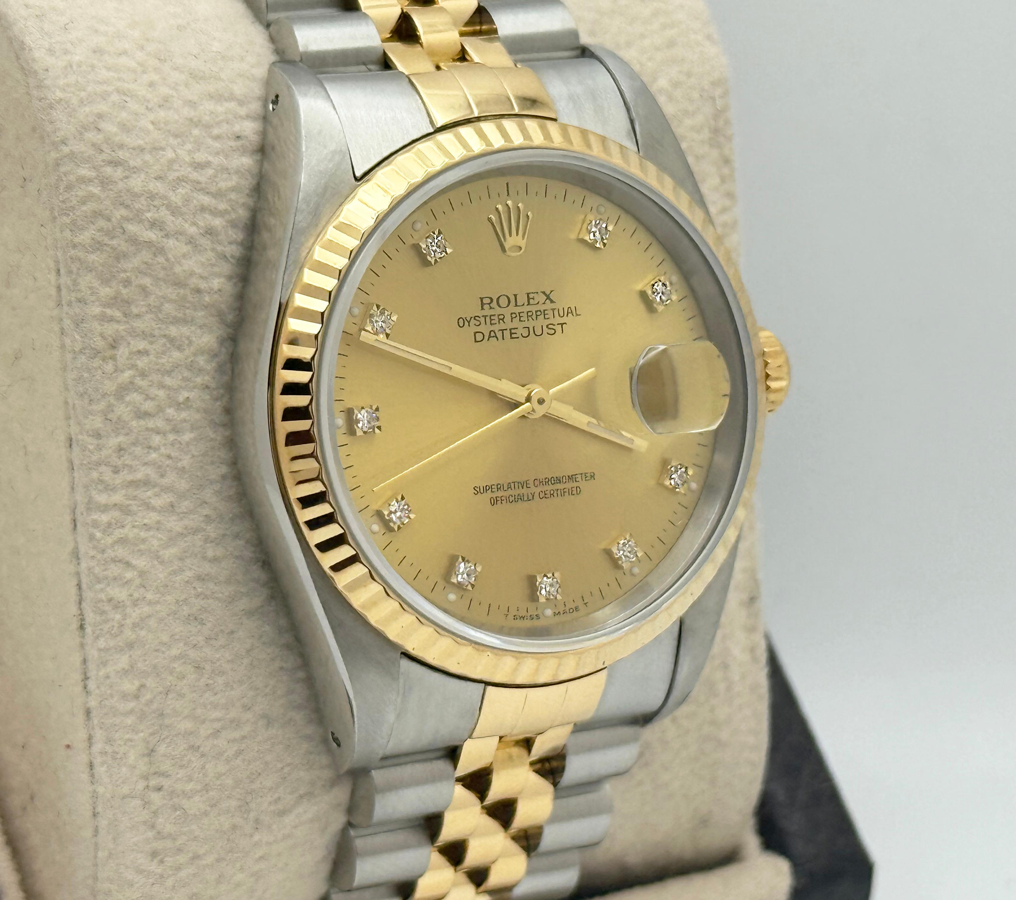 Rolex Datejust 16233 Factory Champagne Diamond Dial 18K Yellow gold Steel 36mm en vente 3