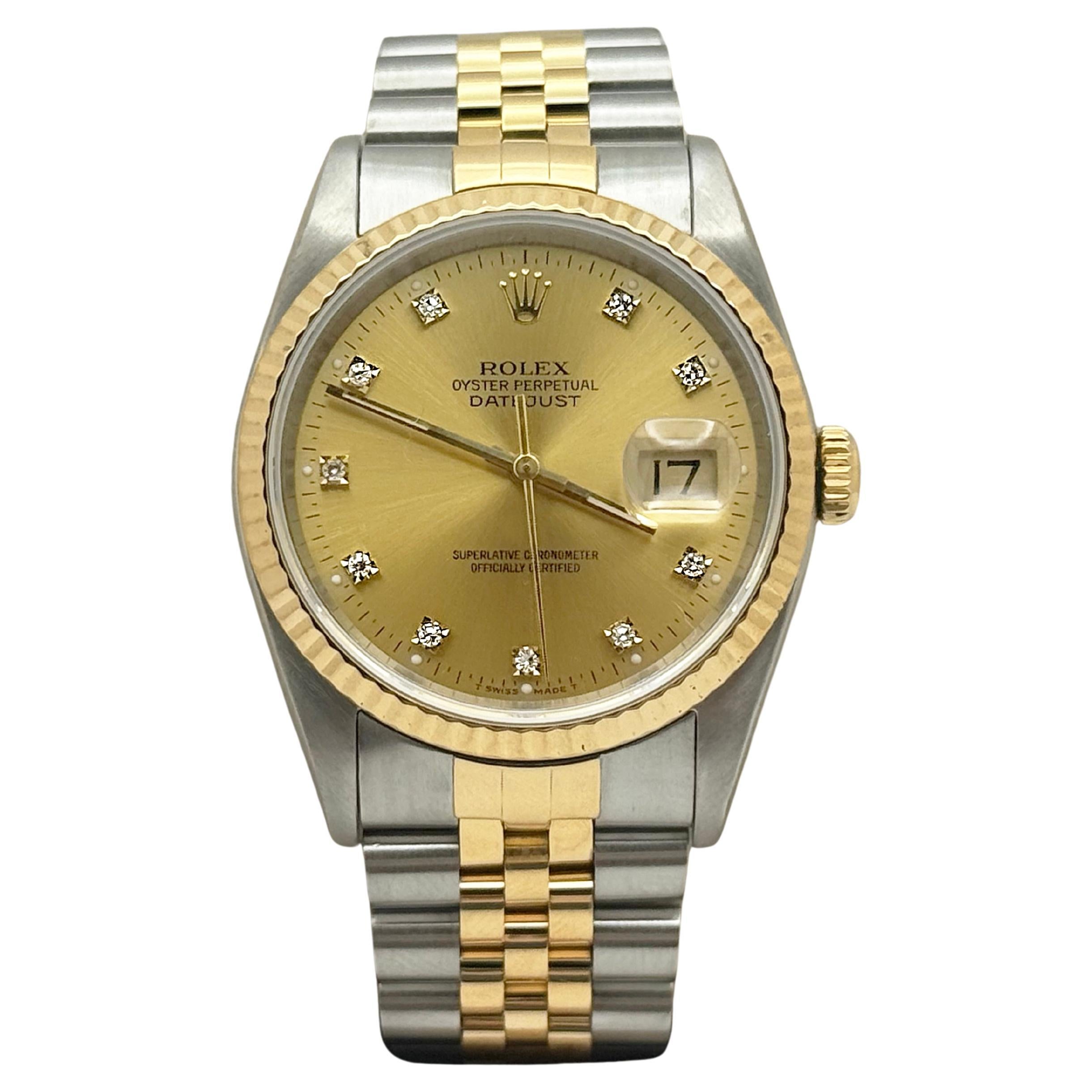 Rolex Datejust 16233 Factory Champagne Diamond Dial 18K Yellow gold Steel 36mm