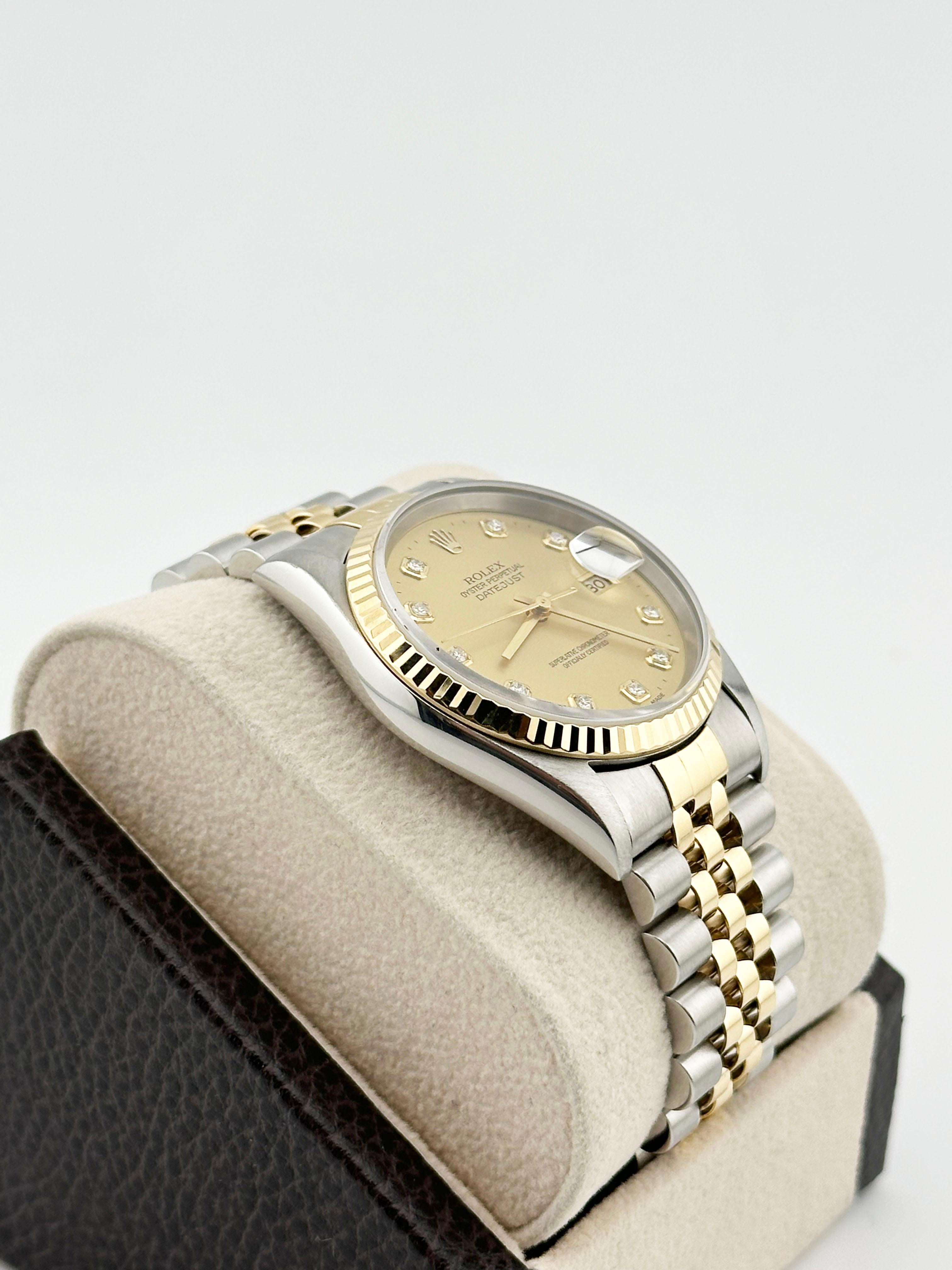 Rolex Datejust 16233 Factory Diamond Dial 18K Yellow Gold Stainless Box Paper 3