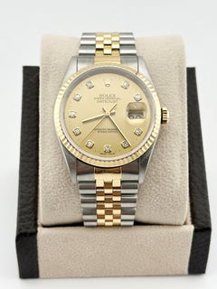 Rolex Datejust 16233 Factory Diamond Dial 18K Yellow Gold Stainless Box Paper