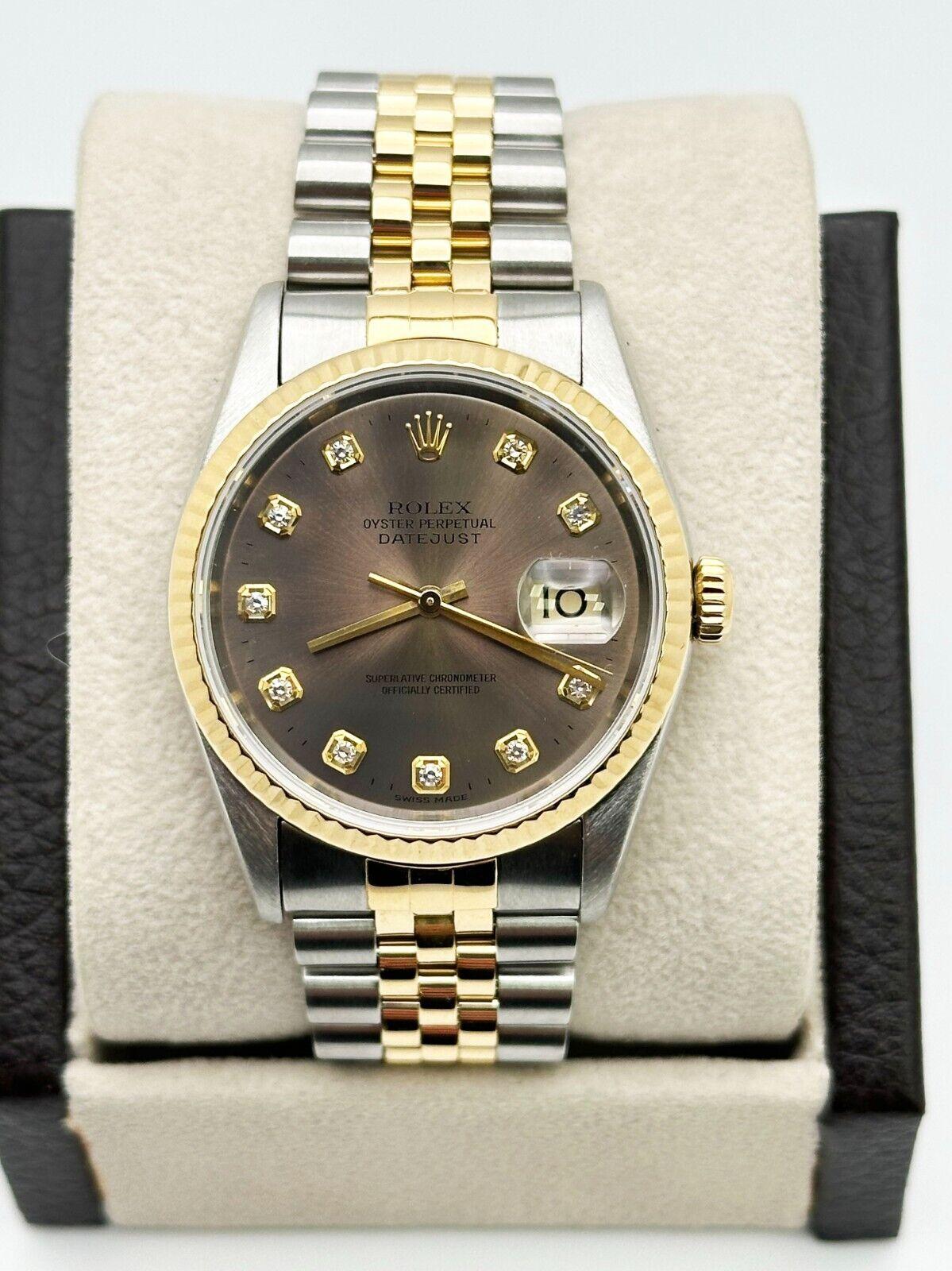 Rolex Datejust 16233 Factory Diamond Dial 18K Yellow Gold Stainless Steel In Good Condition For Sale In San Diego, CA