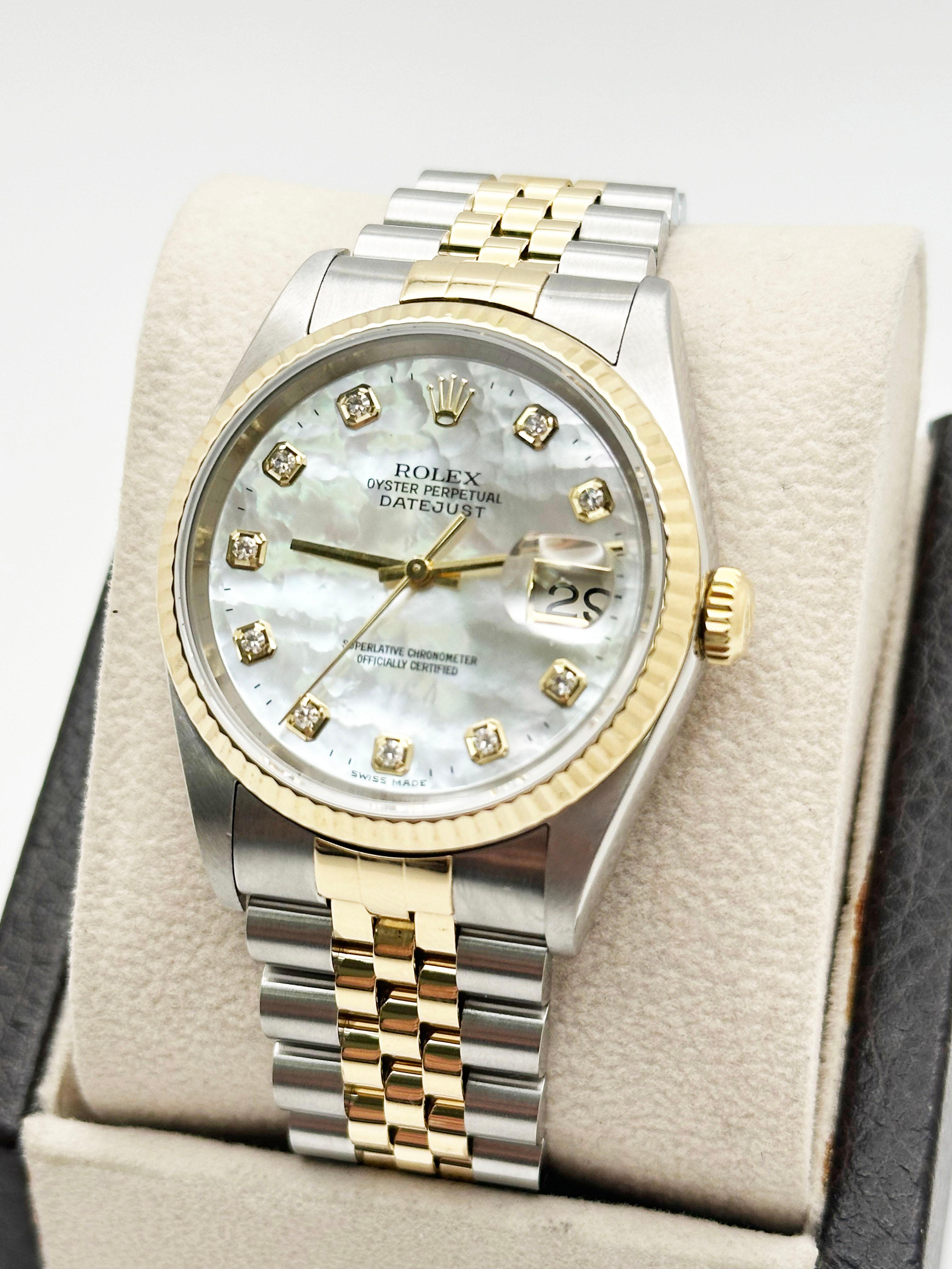 Rolex Datejust 16233 Fabrik Mutter der Perle Diamant-Zifferblatt 18K Gold Stahl 2004 für Damen oder Herren im Angebot