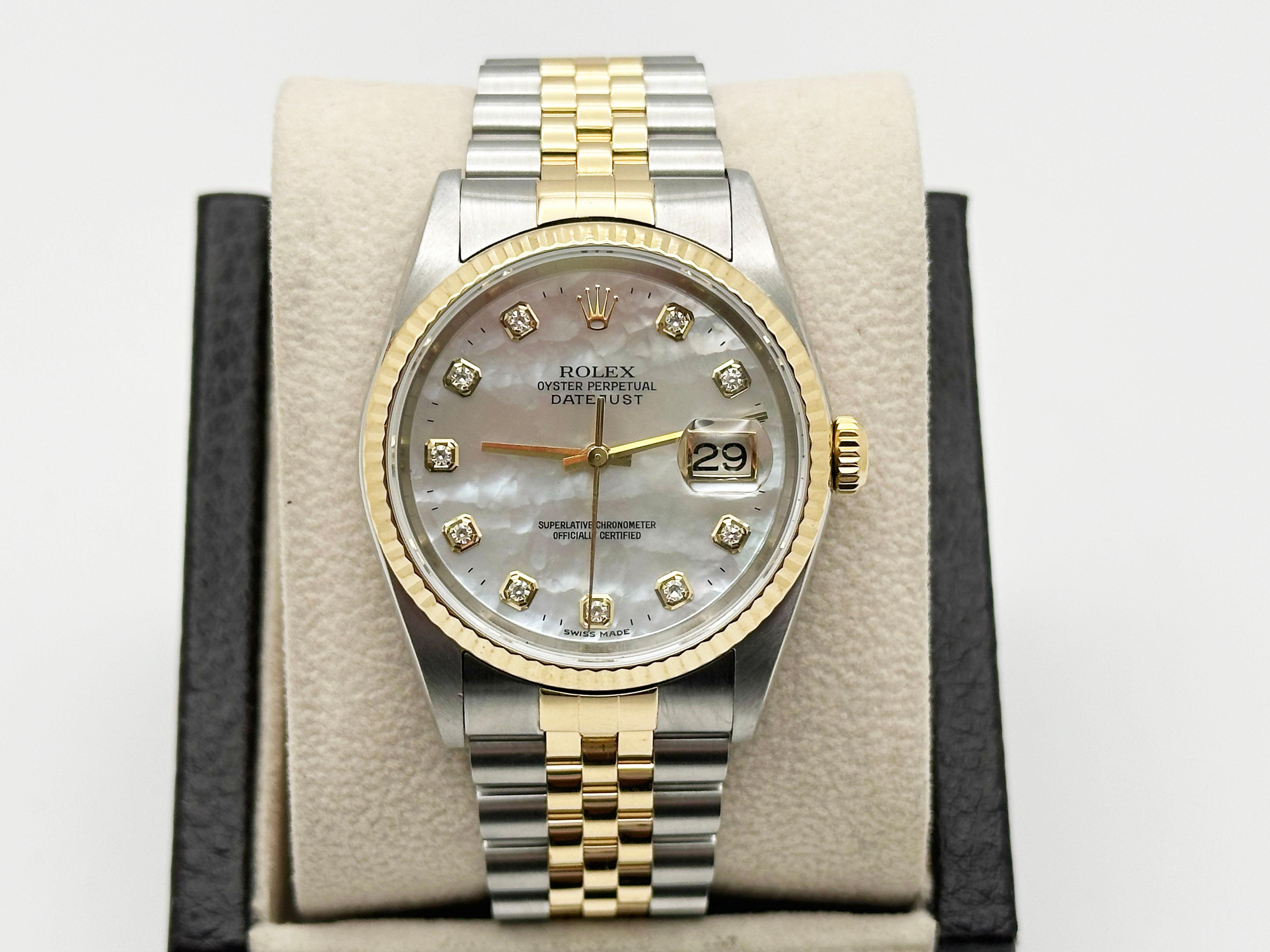 Rolex Datejust 16233 Factory Mother Of Pearl Diamond Dial 18K Gold Steel 2004