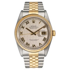 Rolex Datejust 16233 Ivory Pyramid Dial Mens Watch Box & Papers