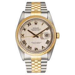 Rolex Datejust 16233 Ivory Pyramid Dial Mens Watch Box & Papers