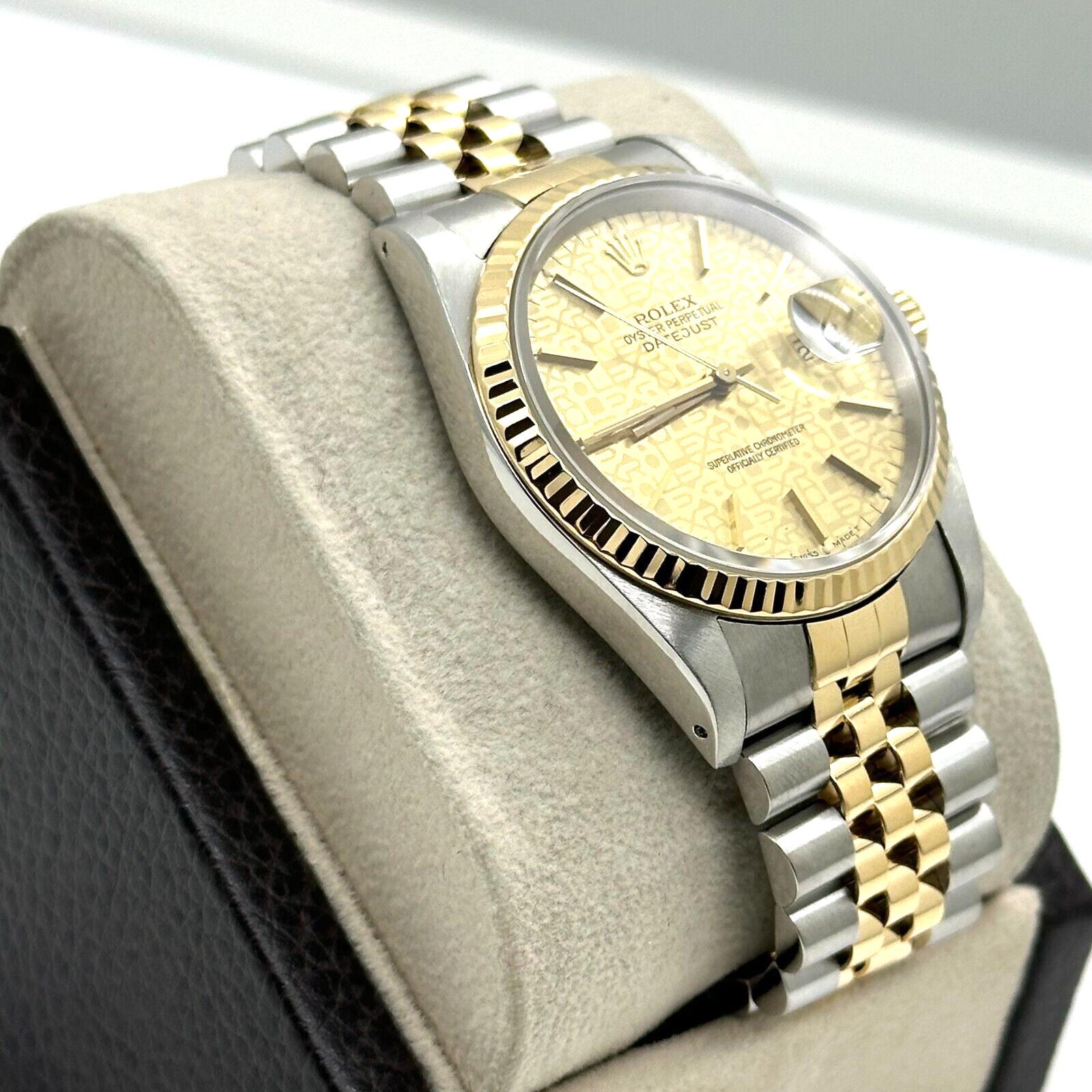 Rolex Datejust 16233 Jubilee Dial 18K Yellow Gold Stainless Steel In Excellent Condition For Sale In San Diego, CA