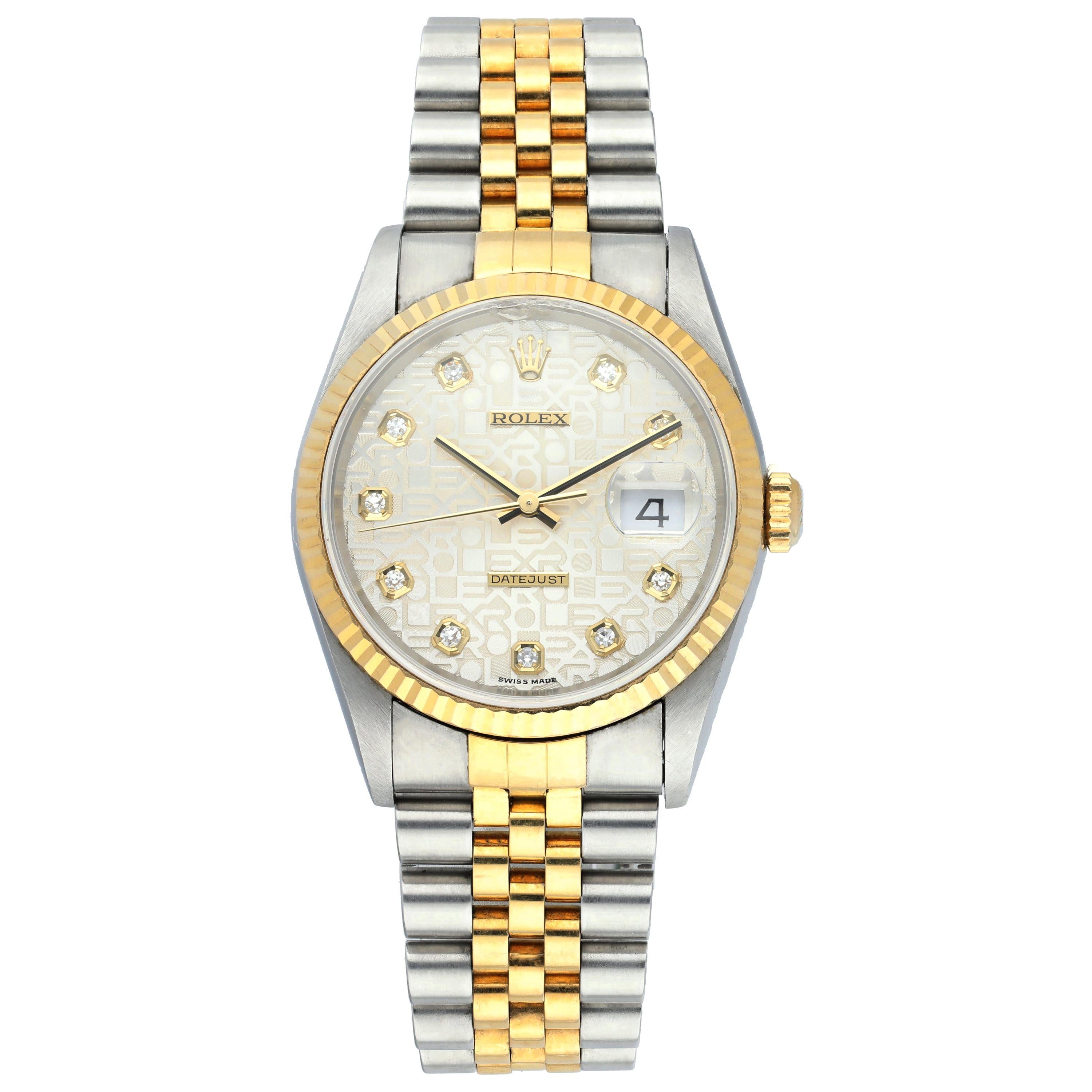 Rolex Datejust 16233 Jubilee Diamond Dial Men's Watch Box Papers For Sale  at 1stDibs