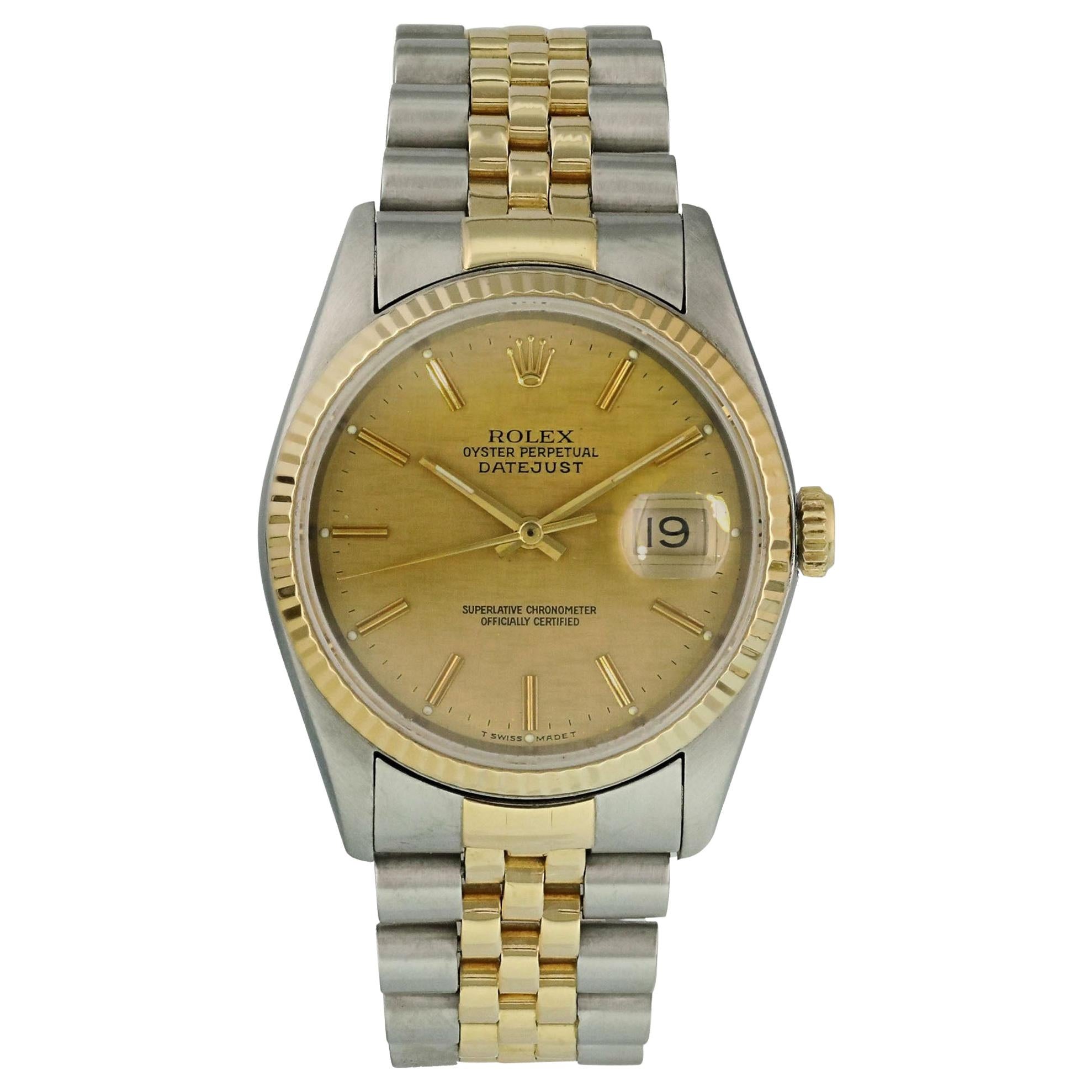 Rolex Datejust 16233 Linen Dial Men's Watch For Sale