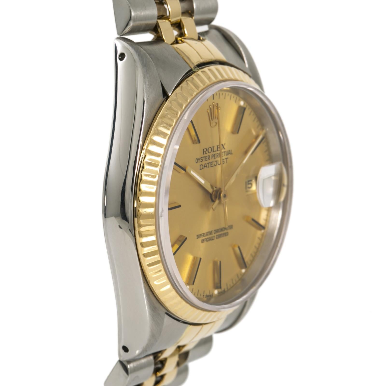 Rolex Datejust 16233 Men’s Automatic Watch 18 Karat Two-Tone Yellow Gold In Good Condition For Sale In Miami, FL