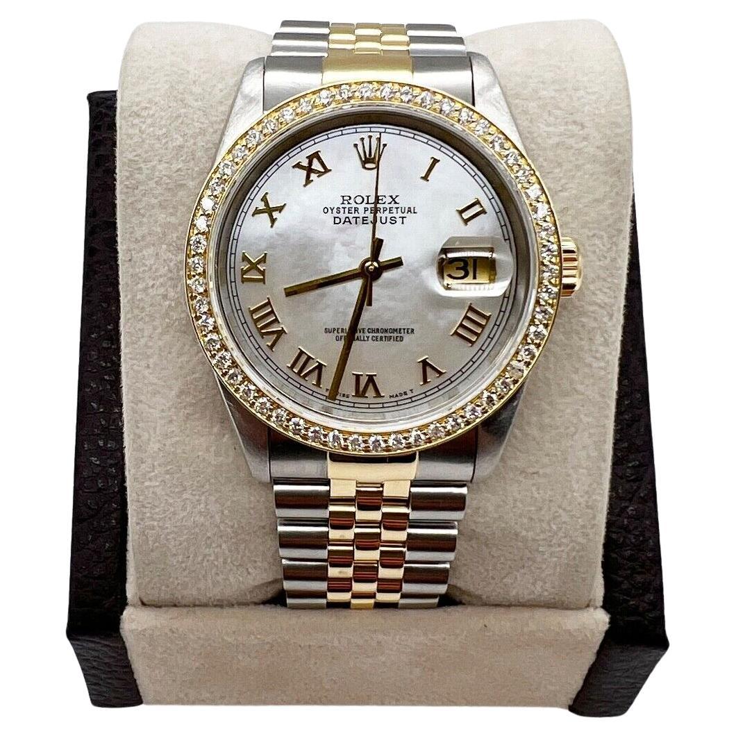 Rolex Montre Datejust 16233 MOP avec cadran en diamants, or jaune 18 carats et acier inoxydable