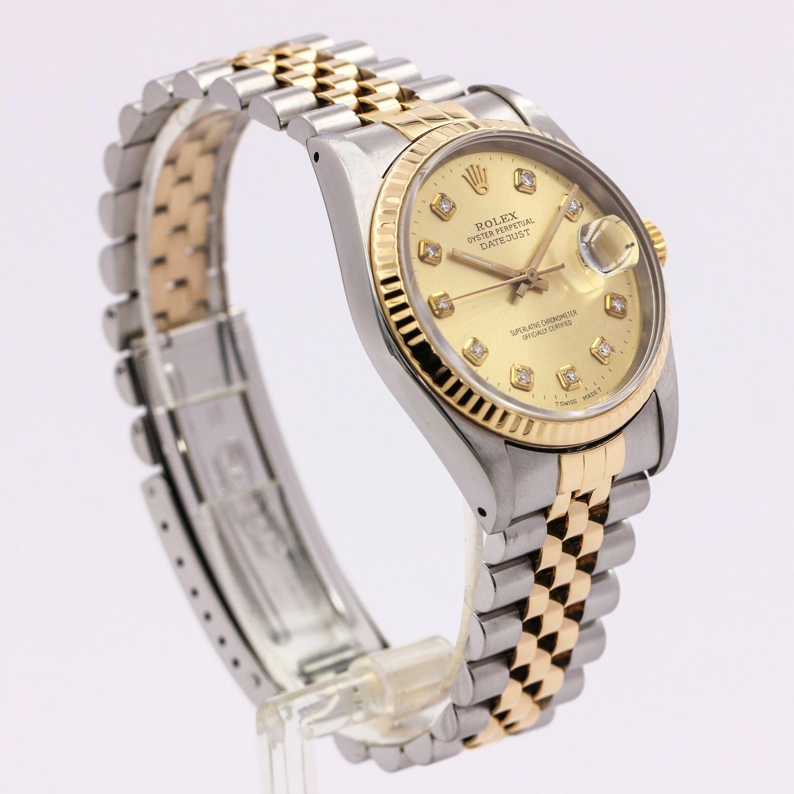 Round Cut Rolex Datejust 16233 Stainless Steel and 18 Karat Yellow Gold Wristwatch For Sale