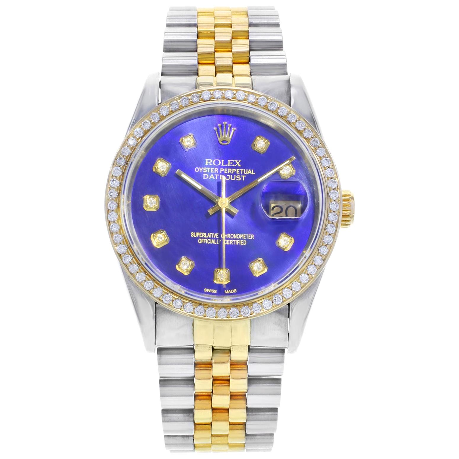 Rolex Datejust 16233 Steel 18K Gold Custom Bezel and Dial Automatic Men's Watch