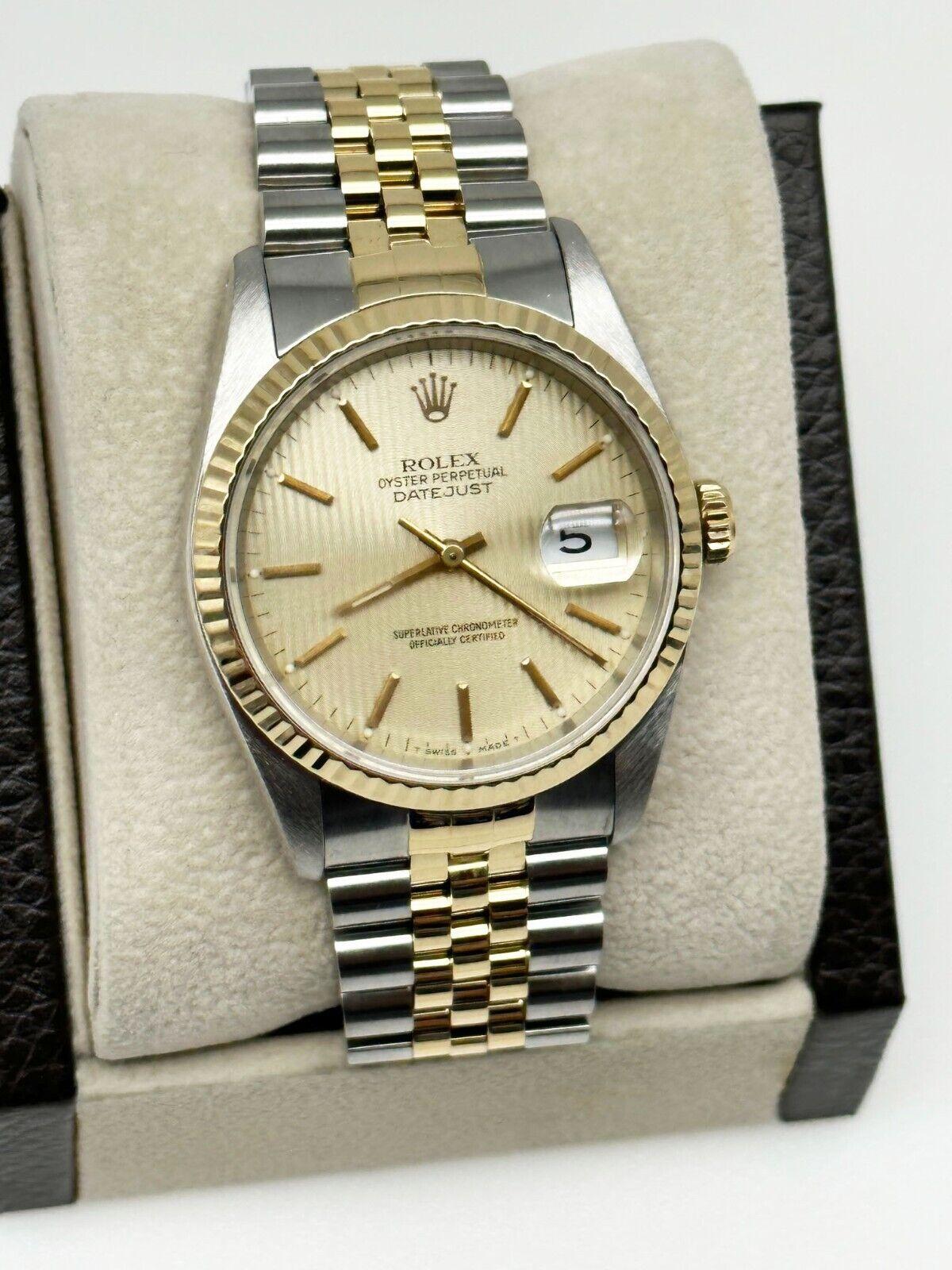 Rolex Datejust 16233 Wandteppich Zifferblatt 18K Gelbgold Edelstahl im Zustand „Hervorragend“ in San Diego, CA