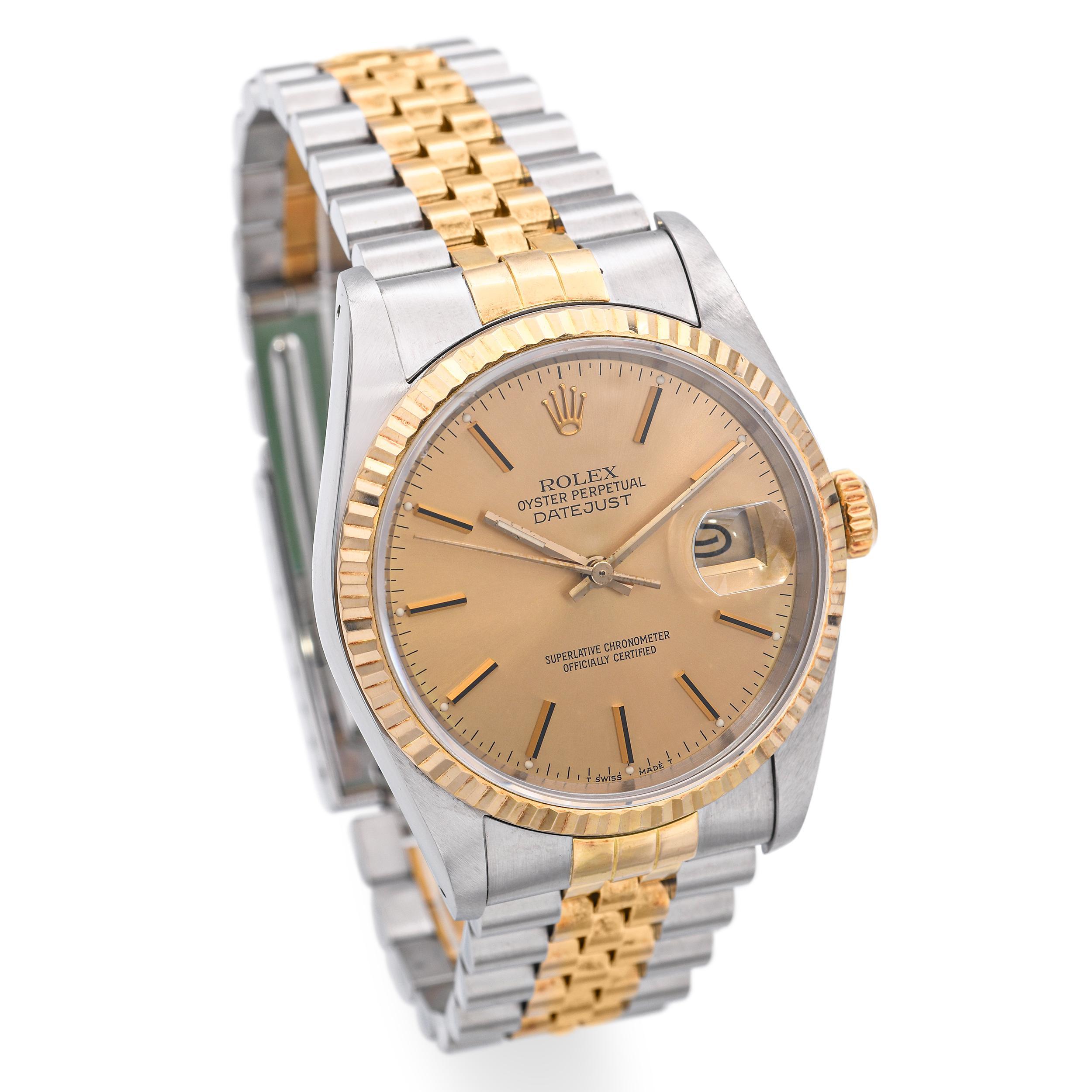 Montre homme Rolex Datejust 16233 bicolore en or 18k acier automatique Bon état à New York, NY