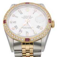 Rolex Datejust 16233 Two Tone Steel-18K Gold Ruby Diamond Bezel Vintage Watch