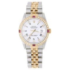 Rolex Datejust 16233 Two Tone Steel-18K Gold Ruby Diamond Bezel Vintage Watch