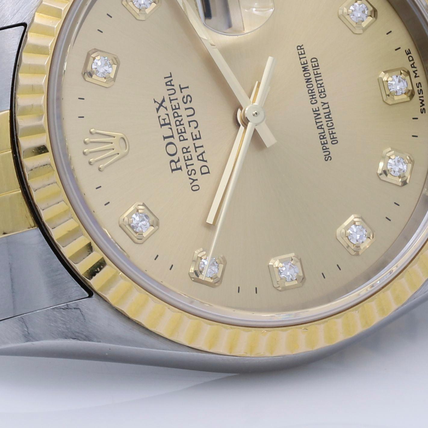 Rolex Datejust 16233 Watch with Factory Diamond Dial Box & Papers For Sale 1