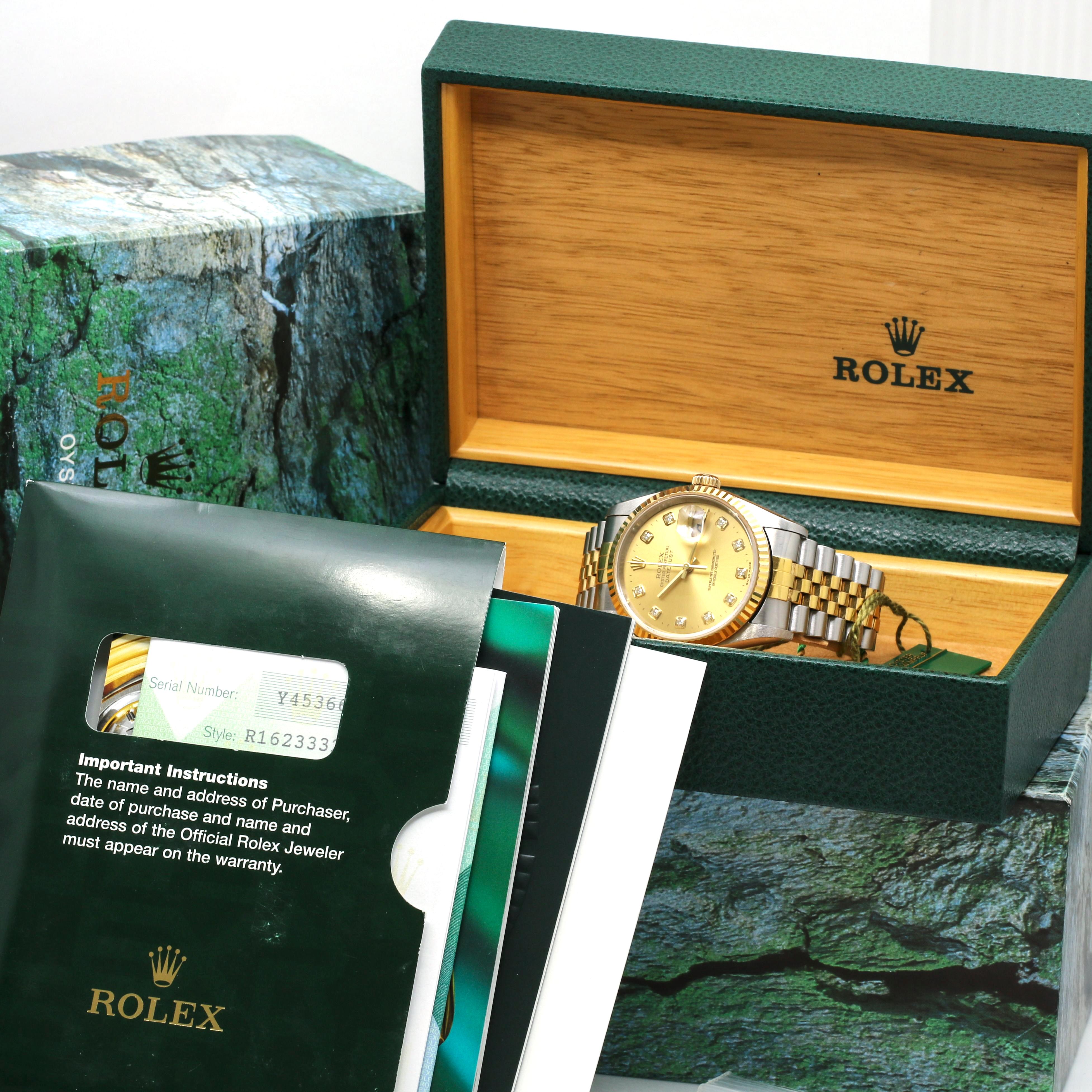 Rolex Datejust 16233 Watch with Factory Diamond Dial Box & Papers For Sale 2