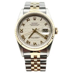 Rolex Datejust 16233 White Pyramid Dial 18k Yellow Gold Stainless Steel