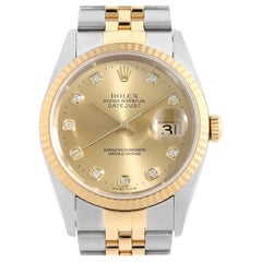 Vintage Rolex Datejust 16233G 10P Diamond Champagne Dial - Pre-Owned Men's Watch T No.